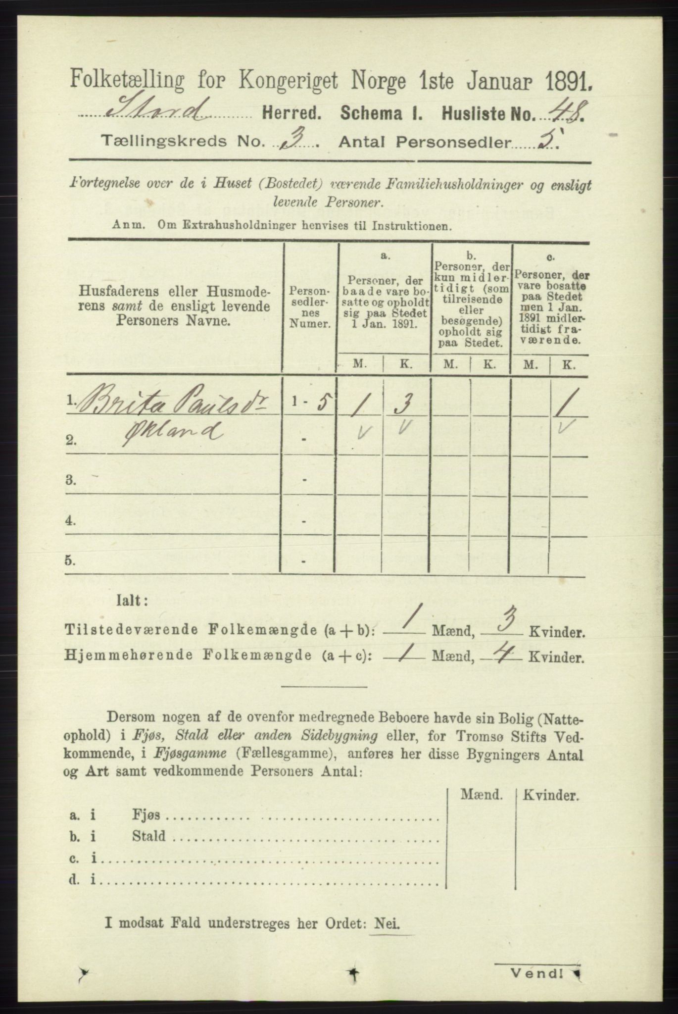 RA, 1891 census for 1221 Stord, 1891, p. 514