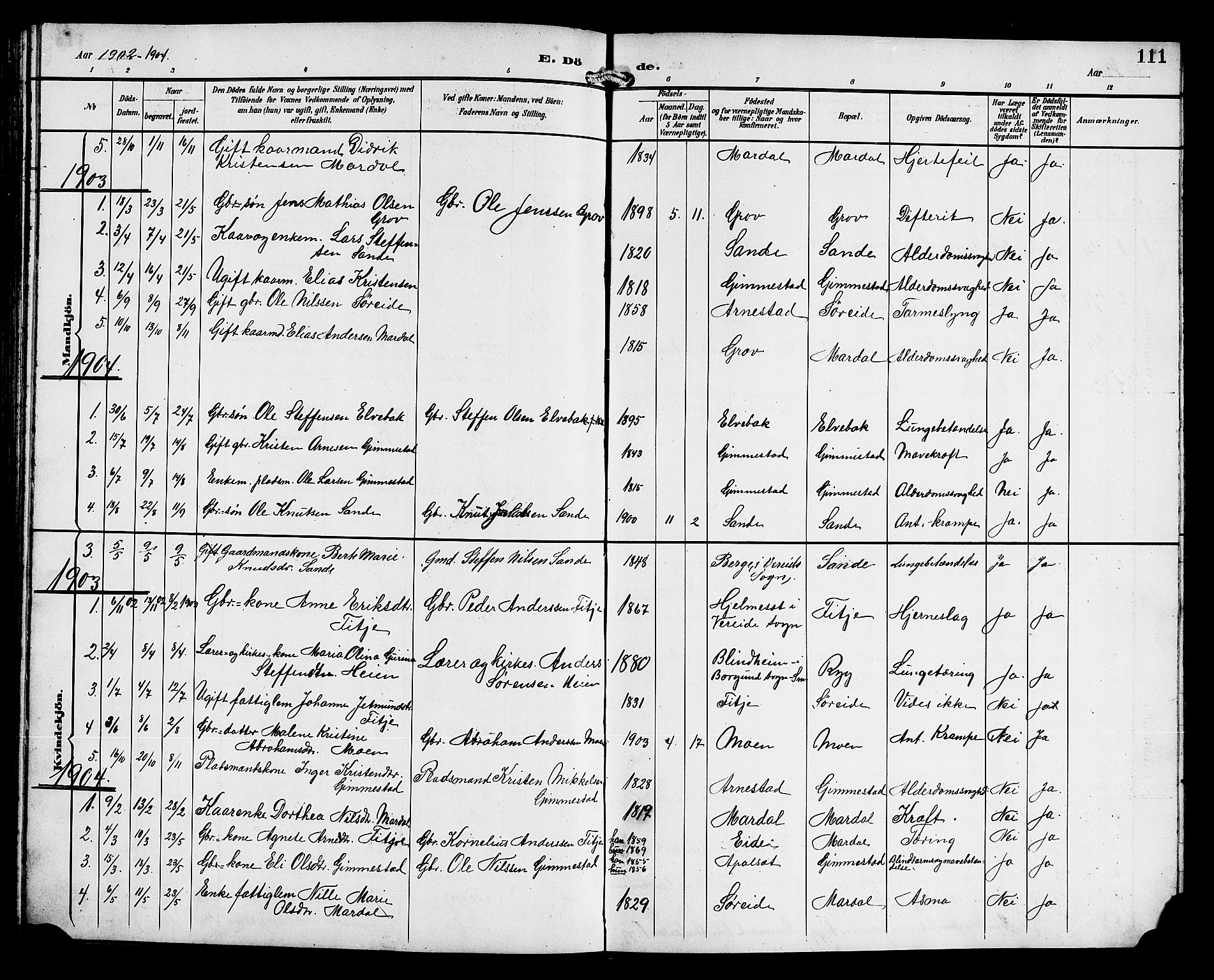 Gloppen sokneprestembete, SAB/A-80101/H/Hab/Habd/L0001: Parish register (copy) no. D 1, 1892-1921, p. 111