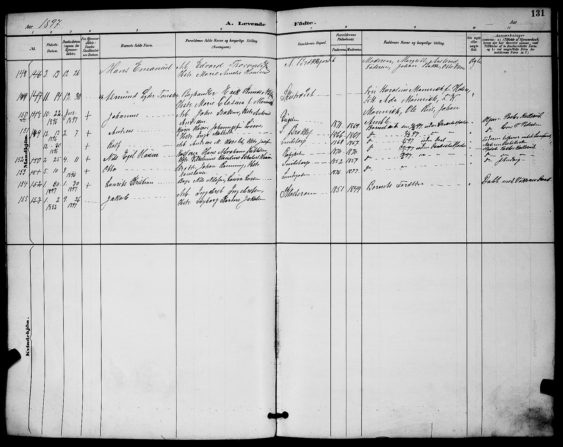 Skien kirkebøker, SAKO/A-302/G/Ga/L0007: Parish register (copy) no. 7, 1891-1900, p. 131