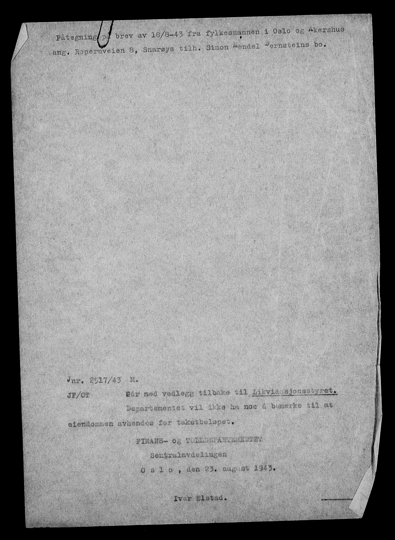 Justisdepartementet, Tilbakeføringskontoret for inndratte formuer, AV/RA-S-1564/H/Hc/Hcc/L0923: --, 1945-1947, p. 142