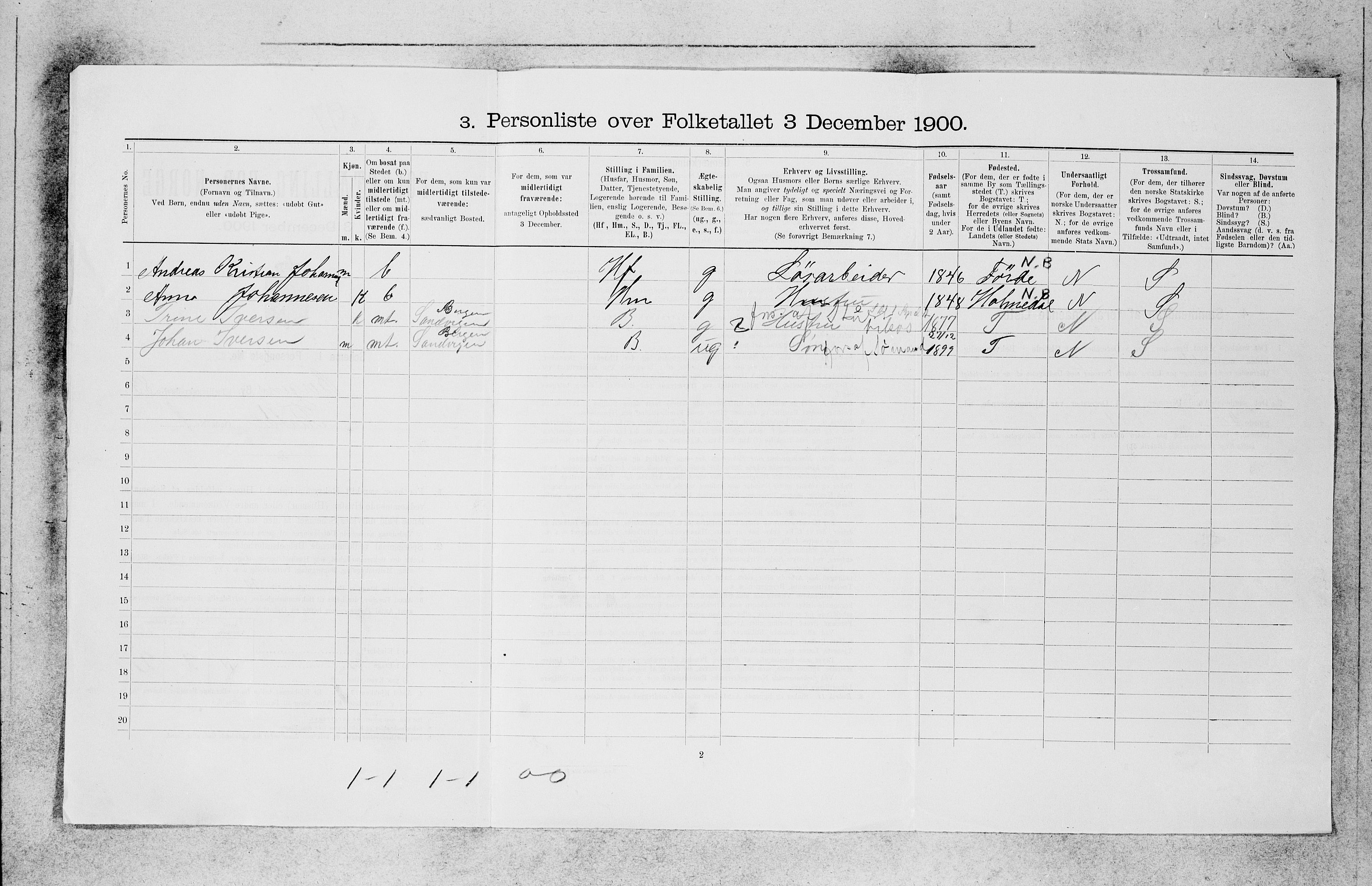 SAB, 1900 census for Bergen, 1900, p. 17225