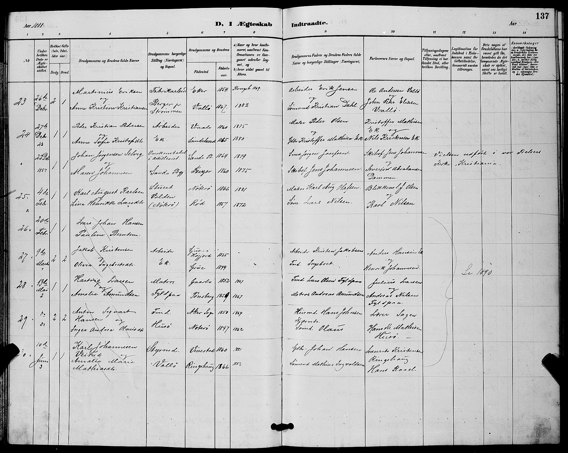Sem kirkebøker, SAKO/A-5/G/Gb/L0002: Parish register (copy) no. II 2, 1886-1899, p. 137