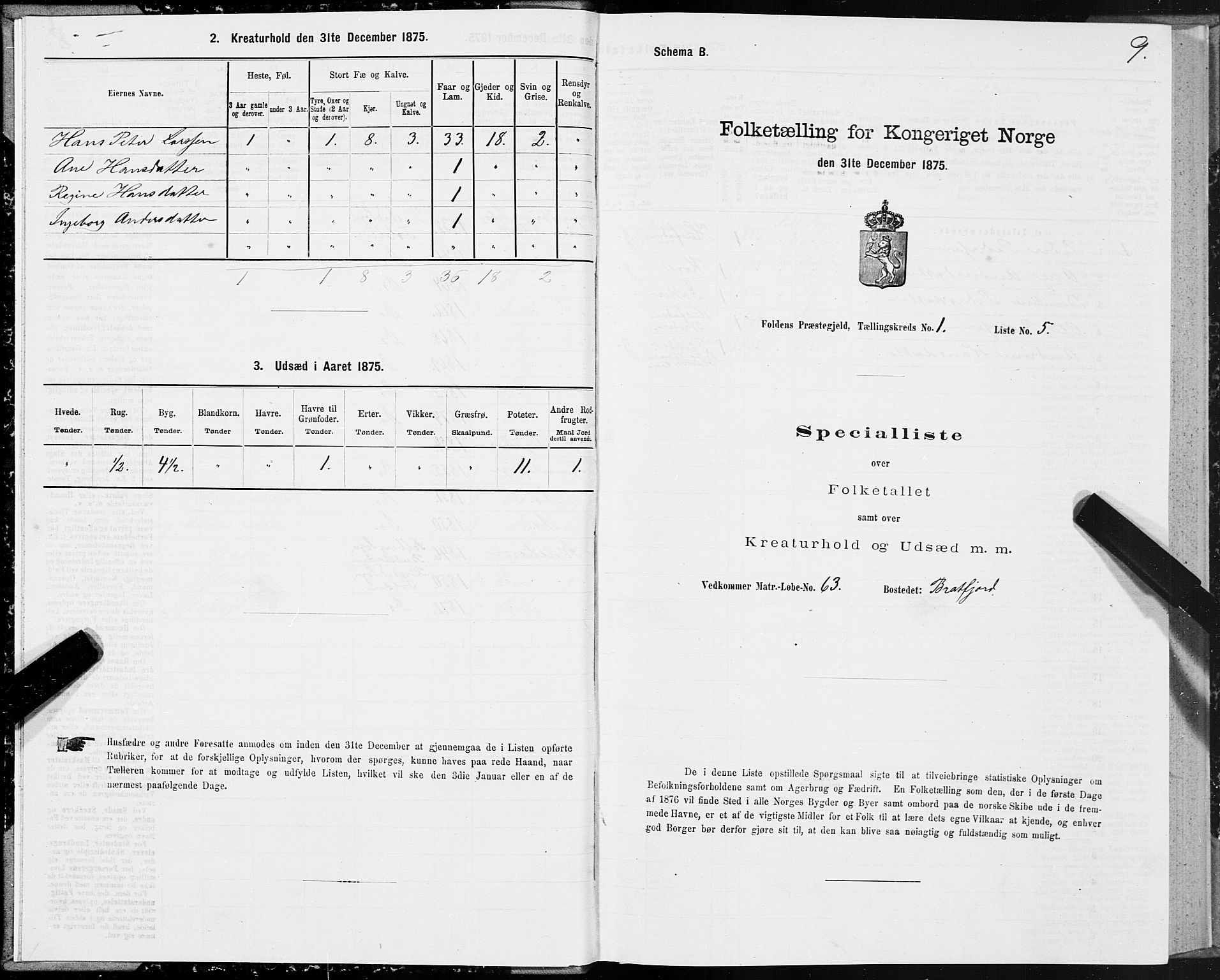 SAT, 1875 census for 1845P Folda, 1875, p. 1009