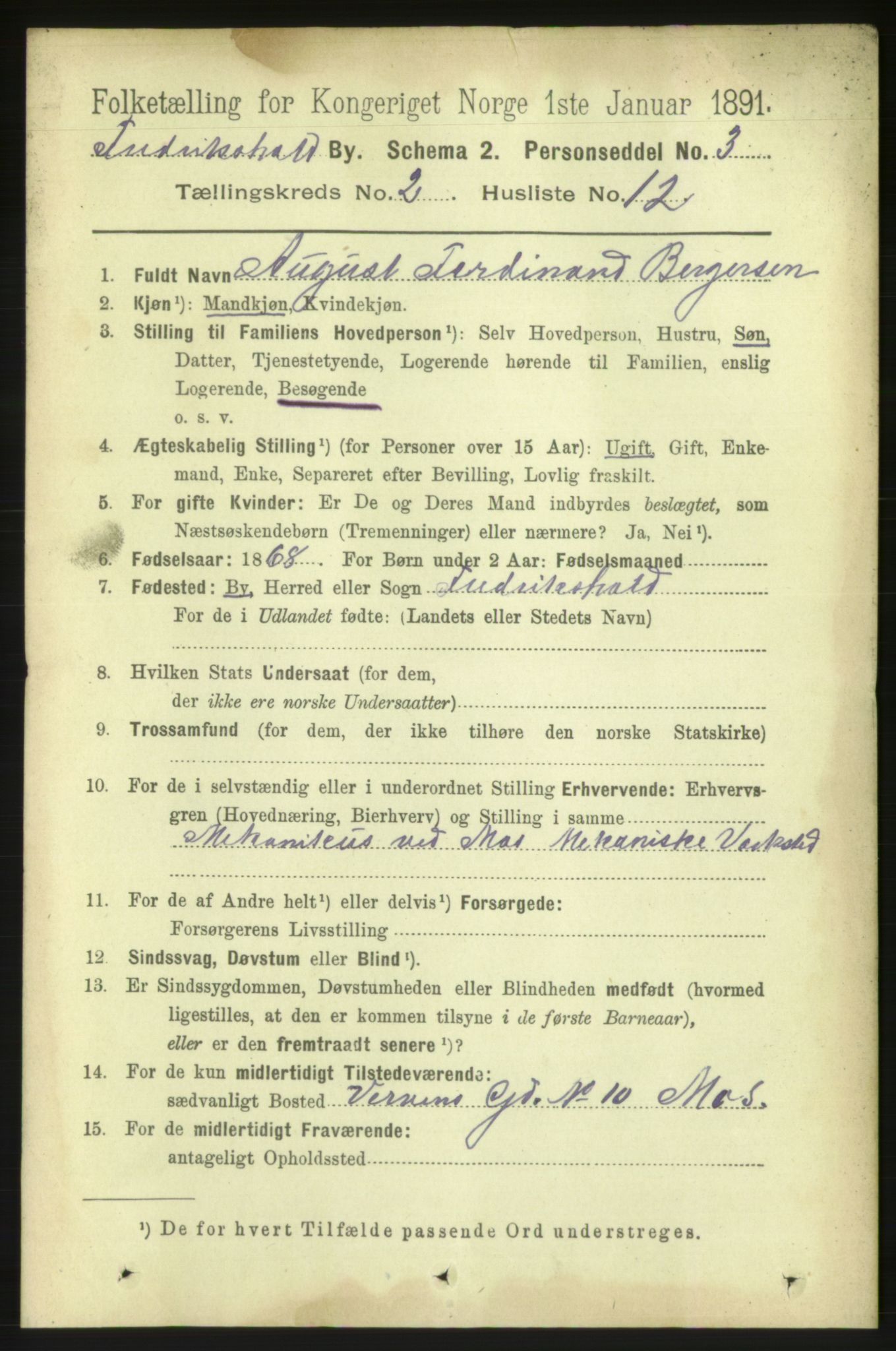 RA, 1891 census for 0101 Fredrikshald, 1891, p. 2788