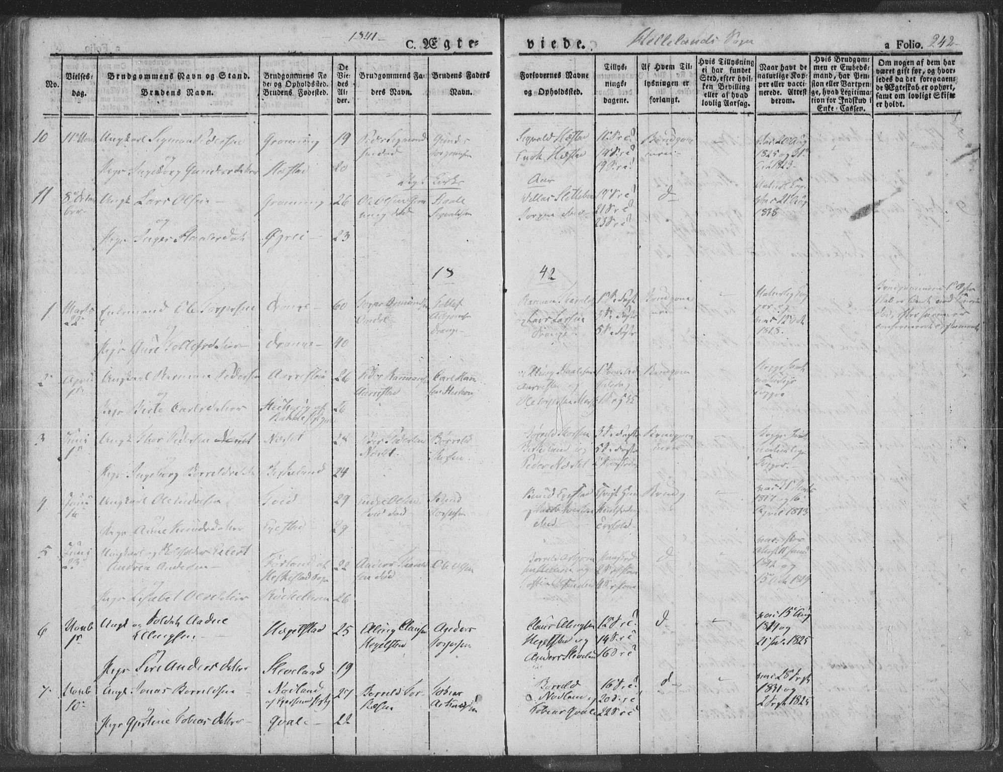 Helleland sokneprestkontor, AV/SAST-A-101810: Parish register (official) no. A 6.1, 1834-1863, p. 242