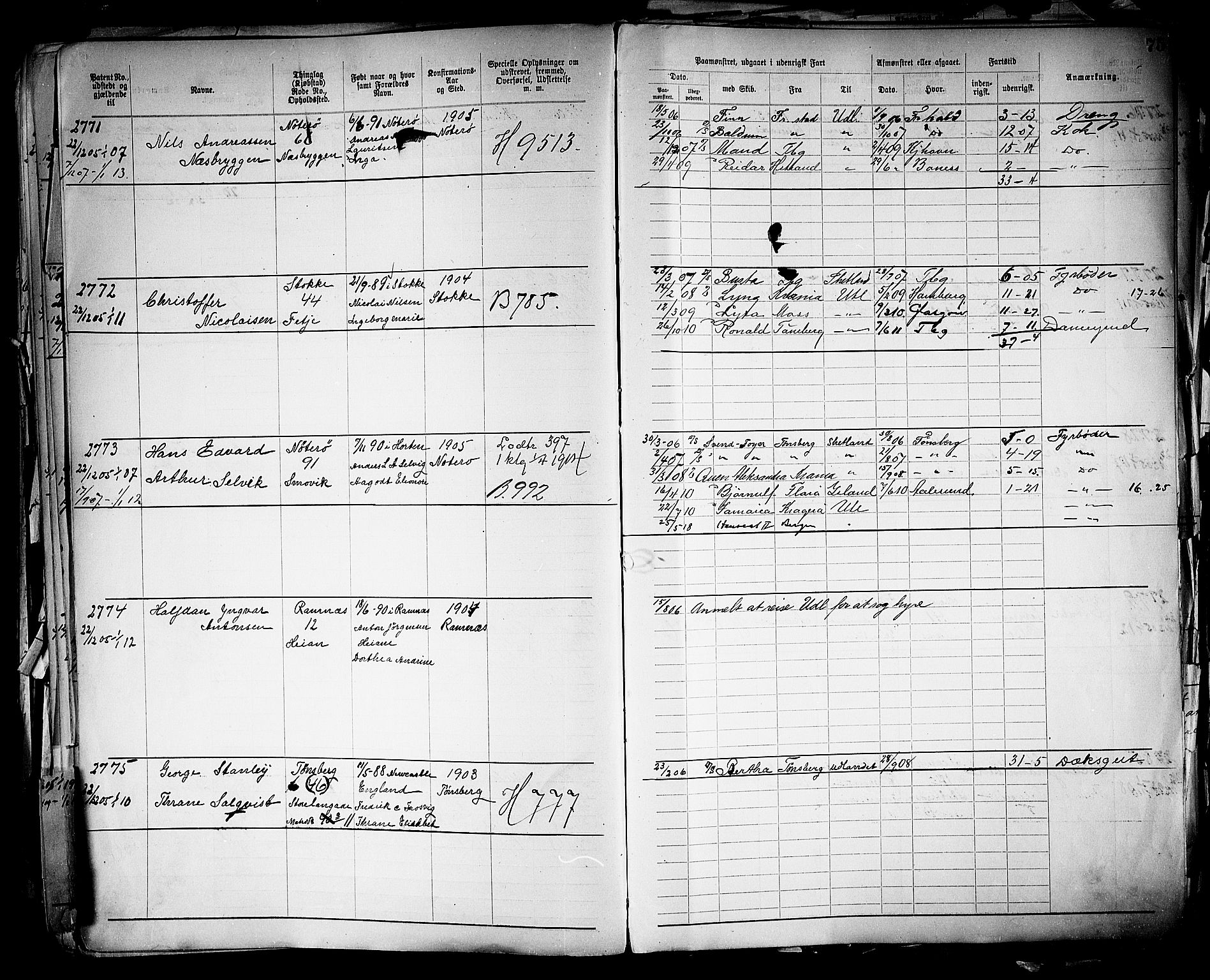 Tønsberg innrulleringskontor, SAKO/A-786/F/Fb/L0005: Annotasjonsrulle Patent nr. 2401-4080, 1904-1910, p. 79