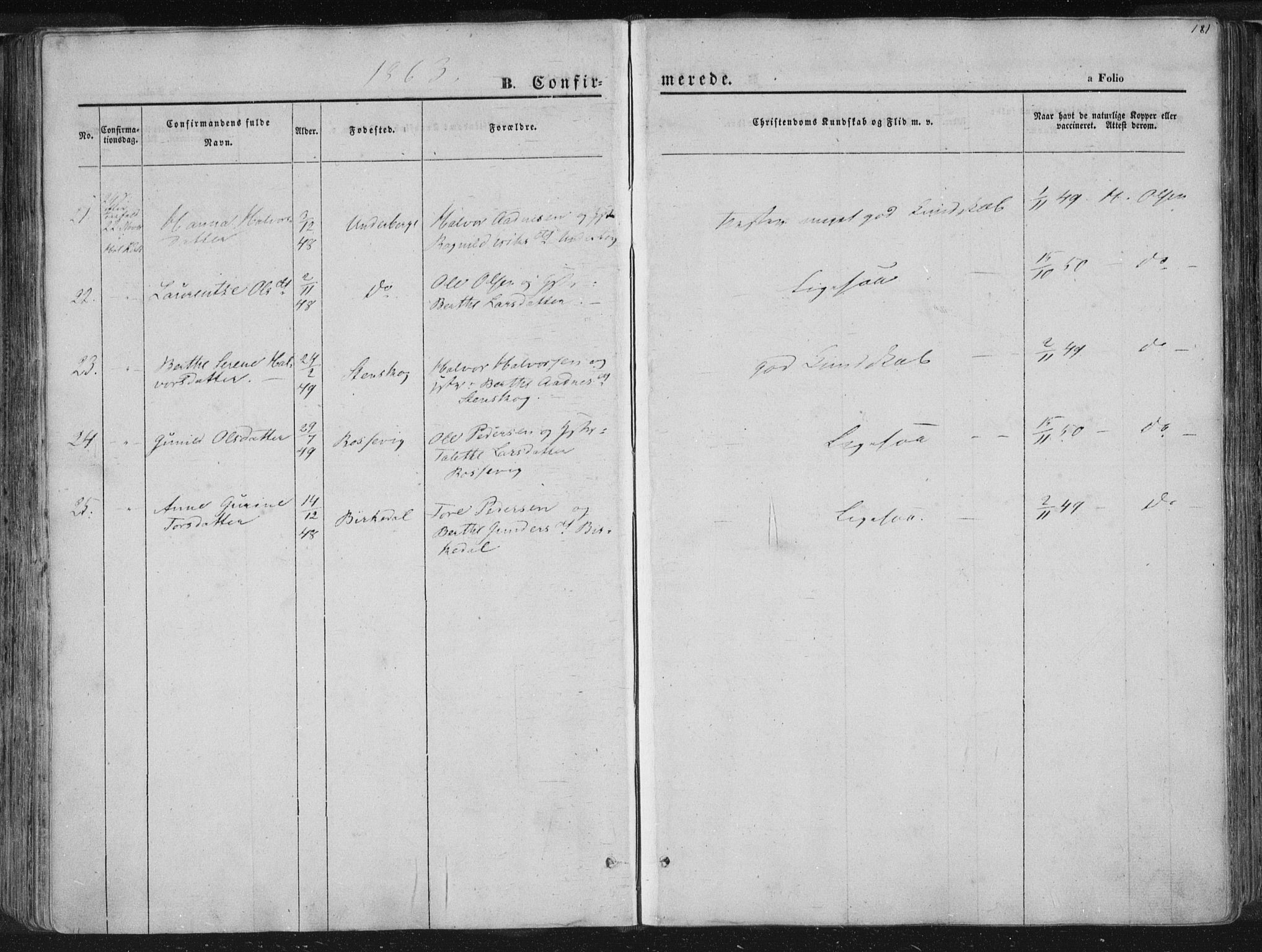 Høgsfjord sokneprestkontor, AV/SAST-A-101624/H/Ha/Haa/L0001: Parish register (official) no. A 1, 1854-1875, p. 181