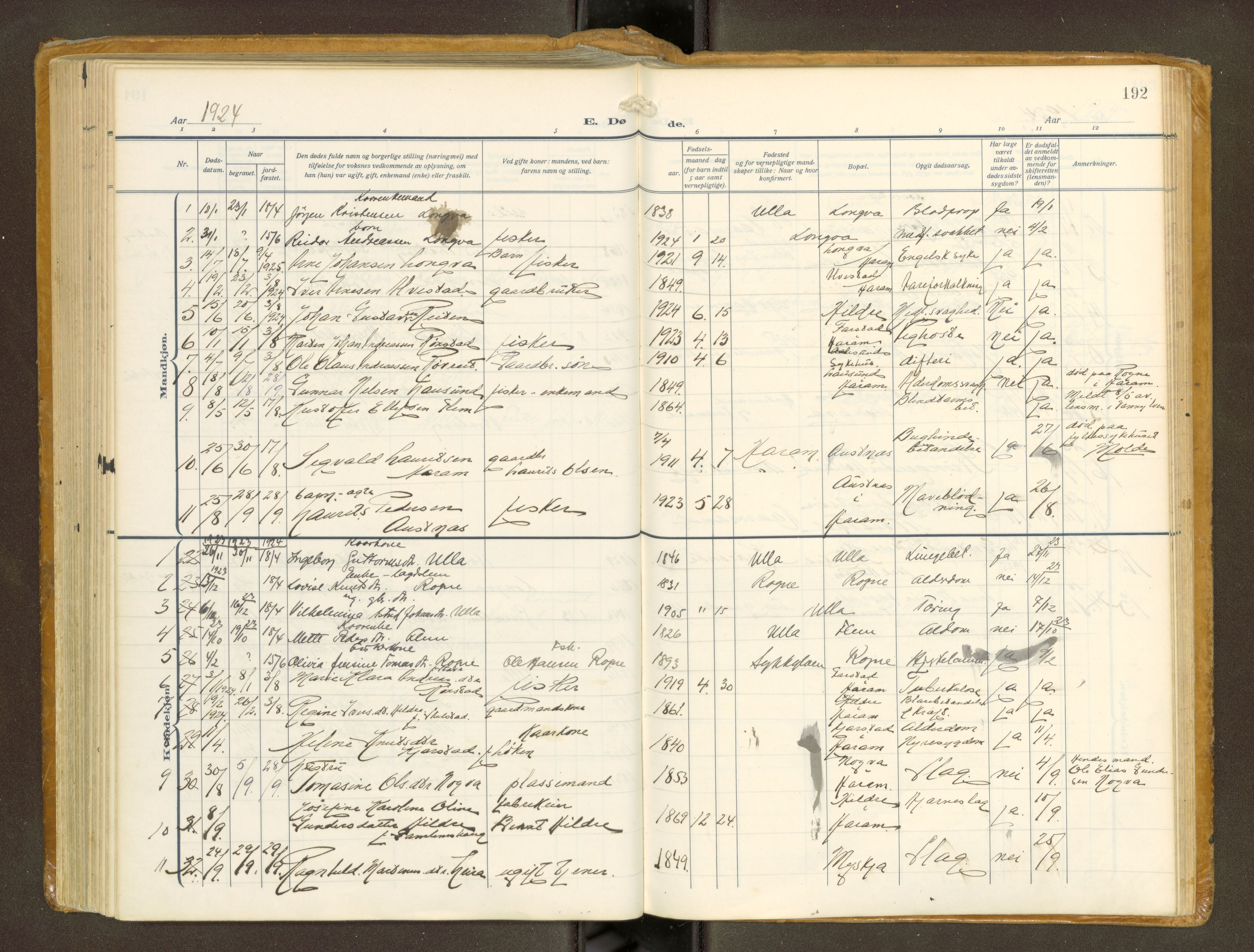 Ministerialprotokoller, klokkerbøker og fødselsregistre - Møre og Romsdal, AV/SAT-A-1454/536/L0518: Parish register (official) no. 536A--, 1914-1931, p. 192