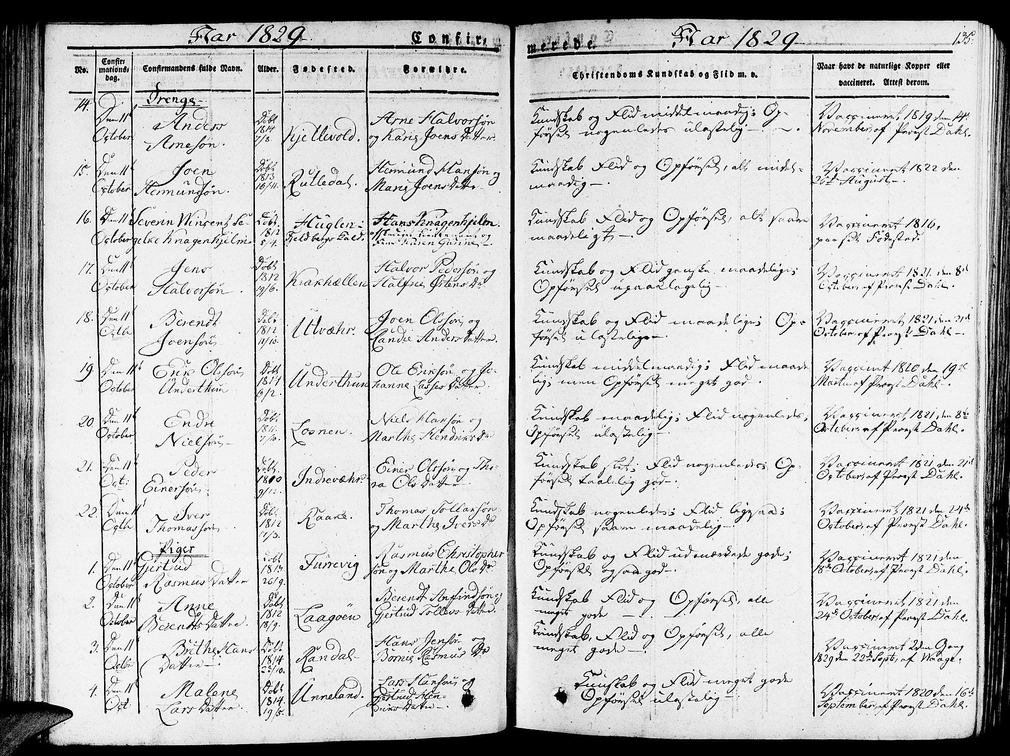 Gulen sokneprestembete, AV/SAB-A-80201/H/Haa/Haaa/L0019: Parish register (official) no. A 19, 1826-1836, p. 135