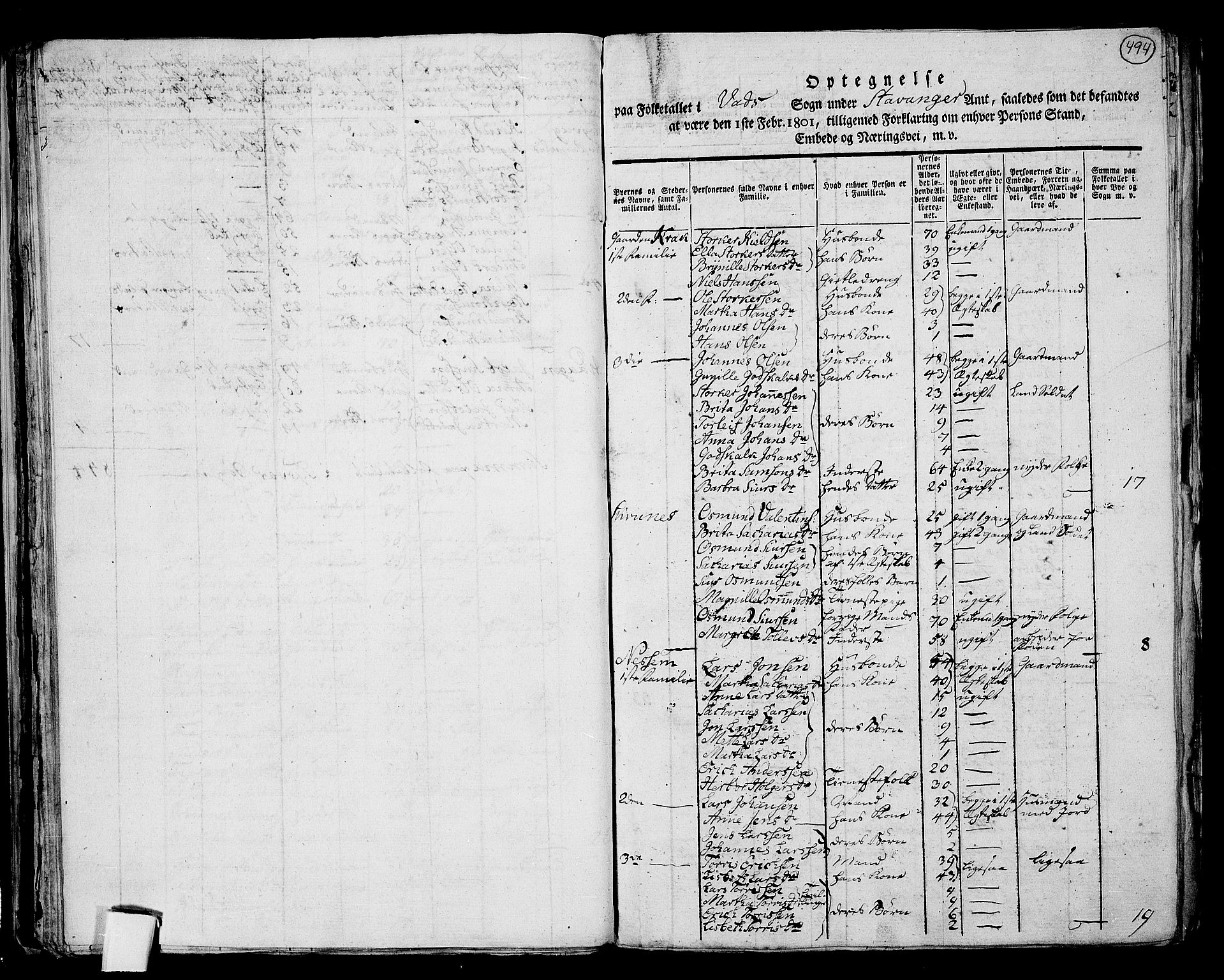 RA, 1801 census for 1154P Skjold, 1801, p. 493b-494a