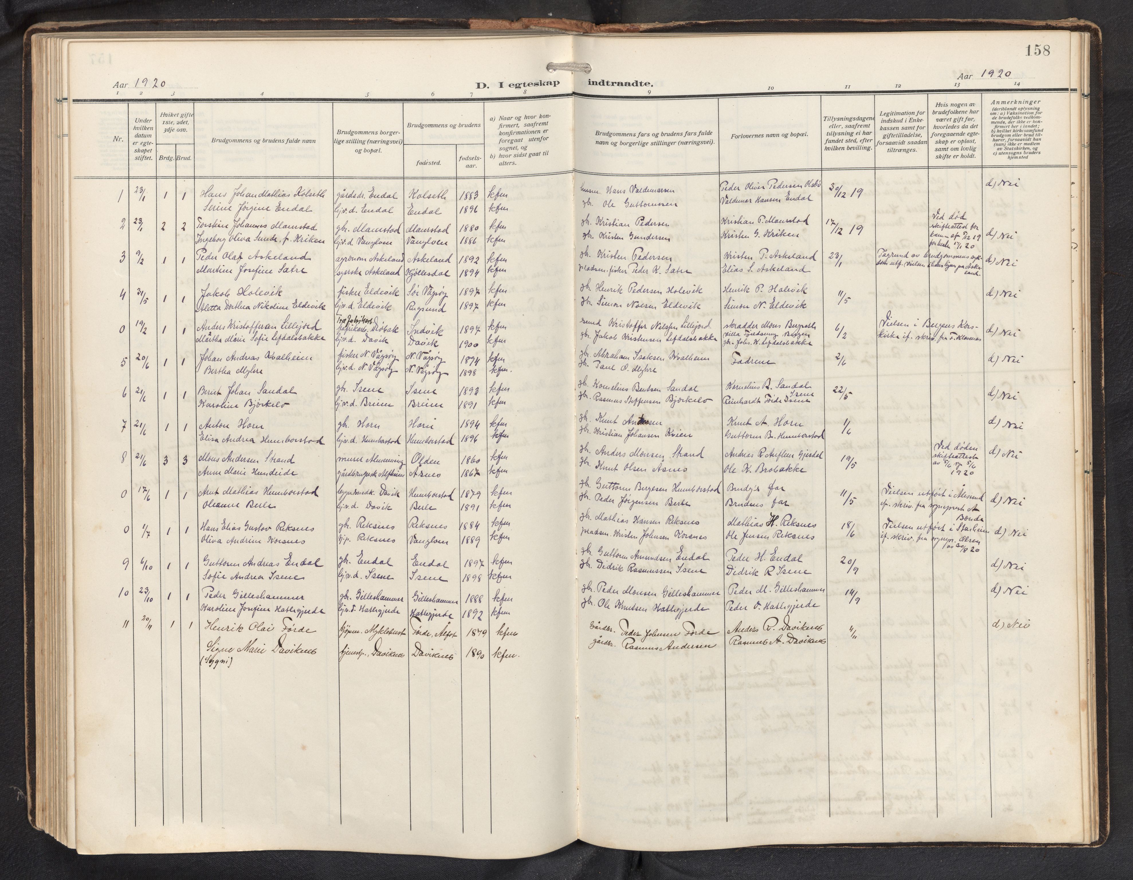 Davik sokneprestembete, AV/SAB-A-79701/H/Hab/Haba/L0003: Parish register (copy) no. A 3, 1912-1947, p. 157b-158a