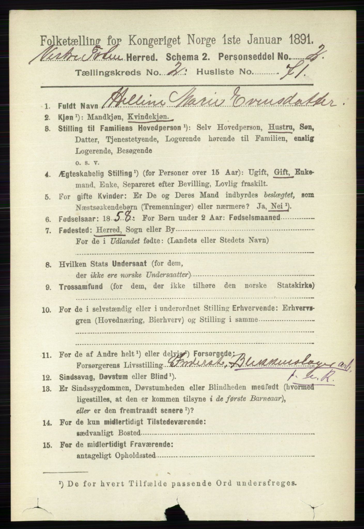 RA, 1891 census for 0529 Vestre Toten, 1891, p. 1856