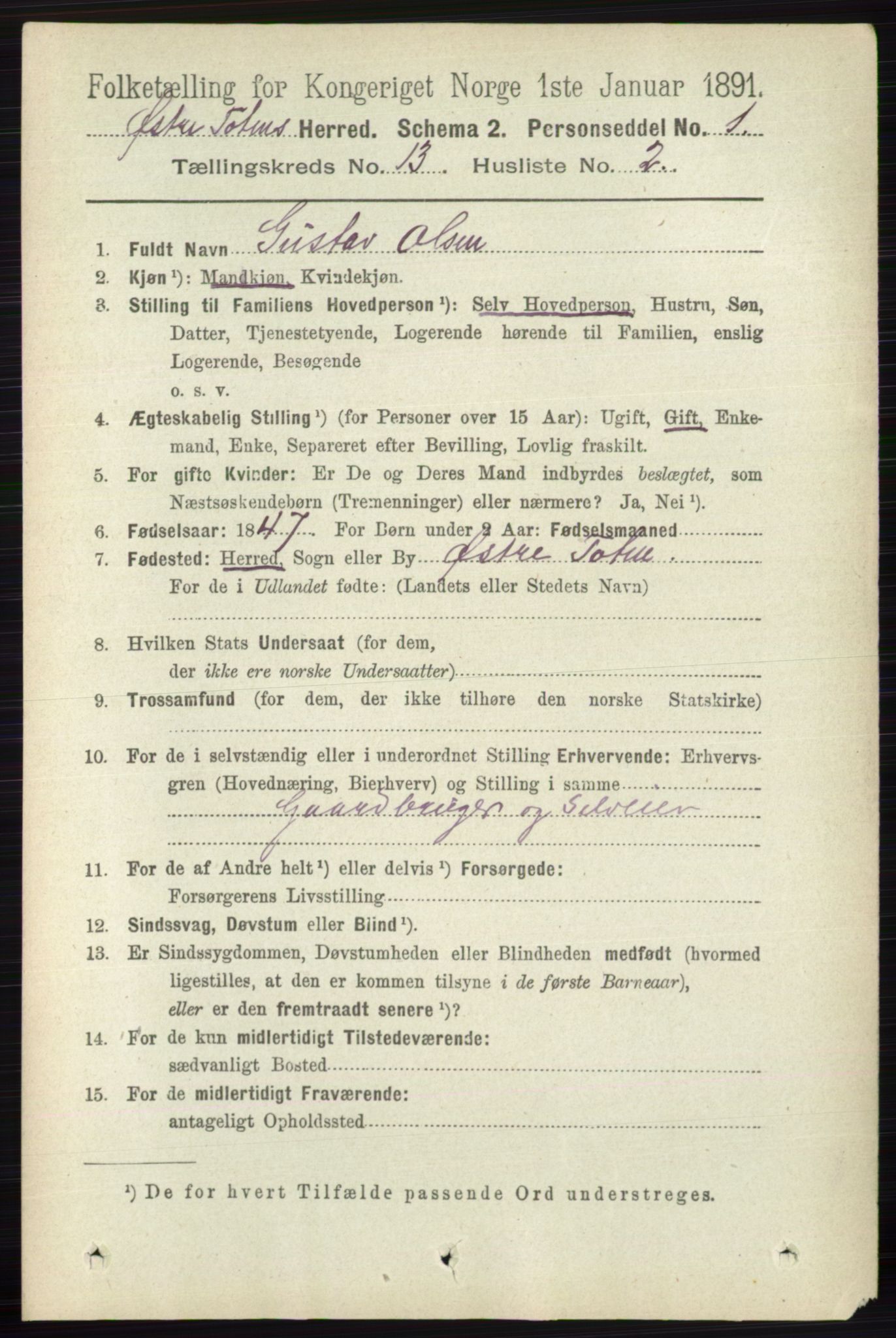 RA, 1891 census for 0528 Østre Toten, 1891, p. 8467