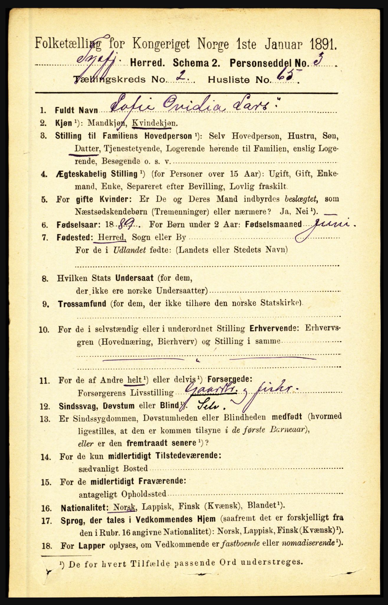 RA, 1891 census for 1850 Tysfjord, 1891, p. 997