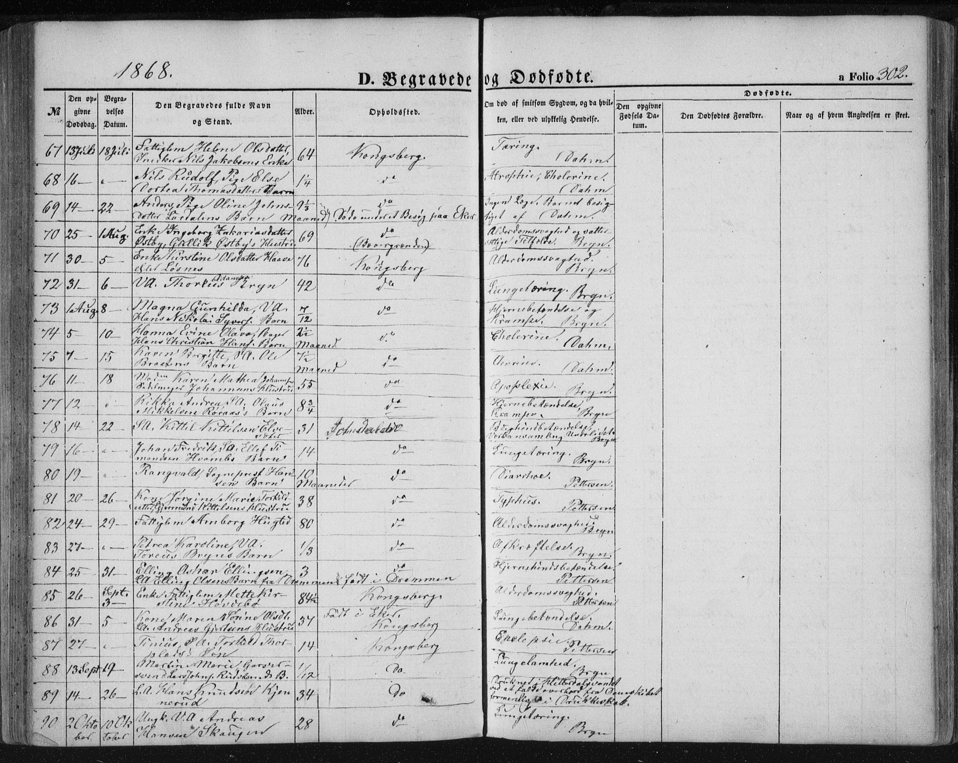 Kongsberg kirkebøker, AV/SAKO-A-22/F/Fa/L0010: Parish register (official) no. I 10, 1859-1875, p. 302
