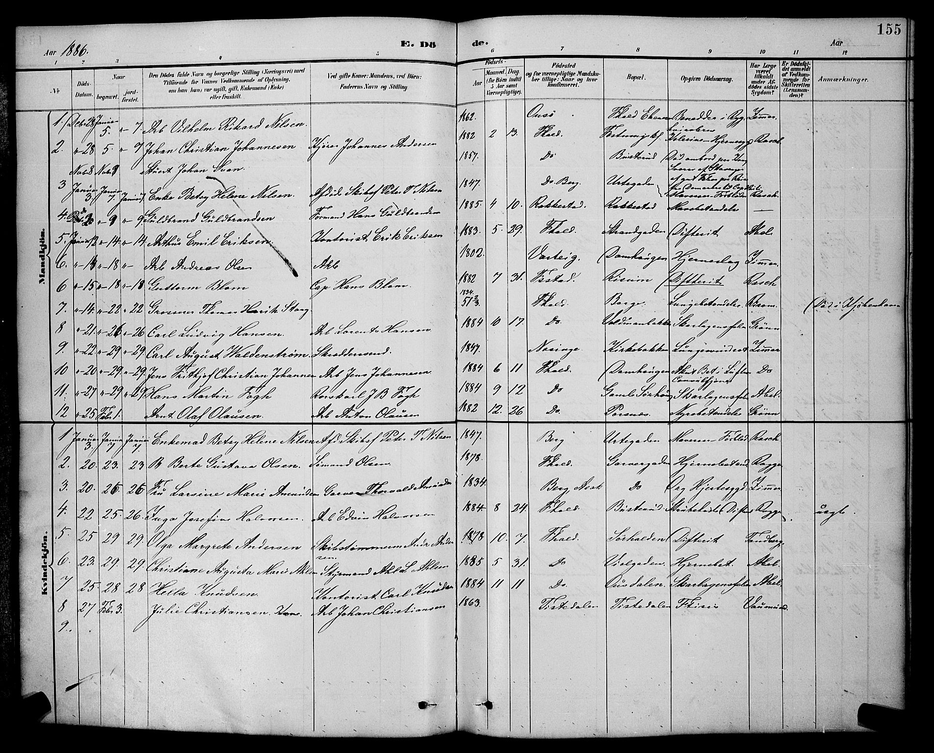 Halden prestekontor Kirkebøker, AV/SAO-A-10909/G/Ga/L0009: Parish register (copy) no. 9, 1885-1908, p. 155
