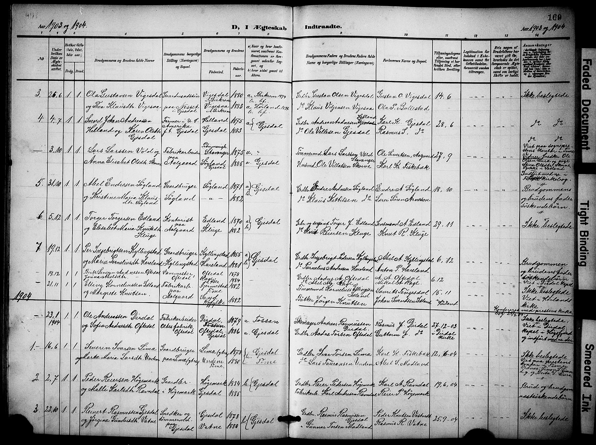 Lye sokneprestkontor, AV/SAST-A-101794/001/30BB/L0009: Parish register (copy) no. B 9, 1902-1923, p. 169