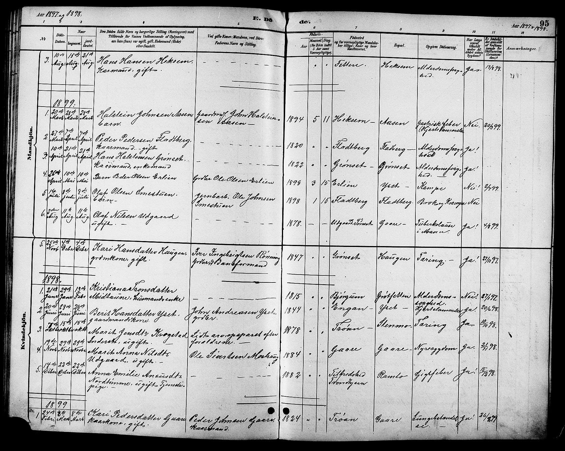 Ministerialprotokoller, klokkerbøker og fødselsregistre - Sør-Trøndelag, AV/SAT-A-1456/685/L0978: Parish register (copy) no. 685C03, 1891-1907, p. 95