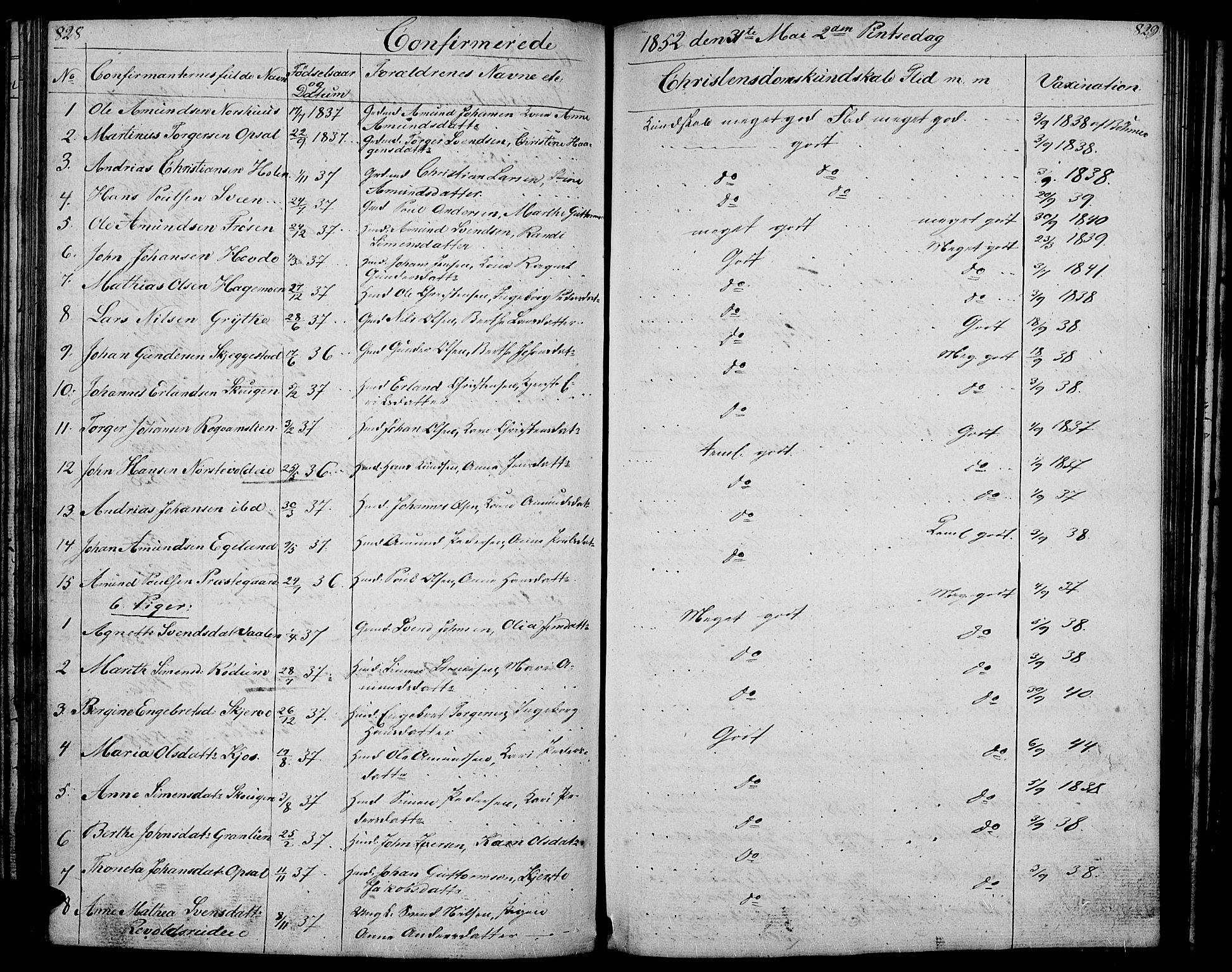 Gausdal prestekontor, AV/SAH-PREST-090/H/Ha/Hab/L0004: Parish register (copy) no. 4, 1835-1870, p. 828-829