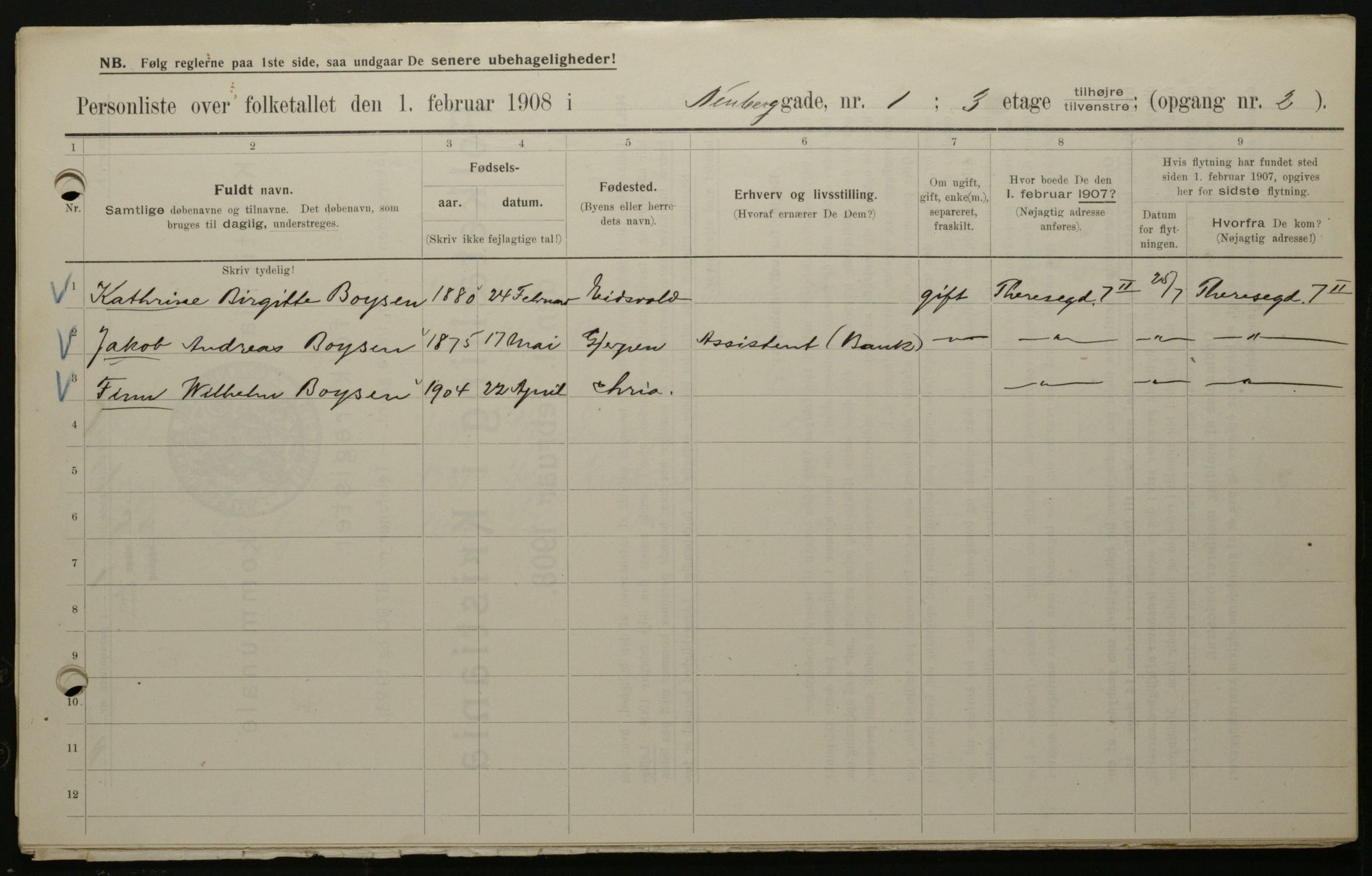 OBA, Municipal Census 1908 for Kristiania, 1908, p. 62447