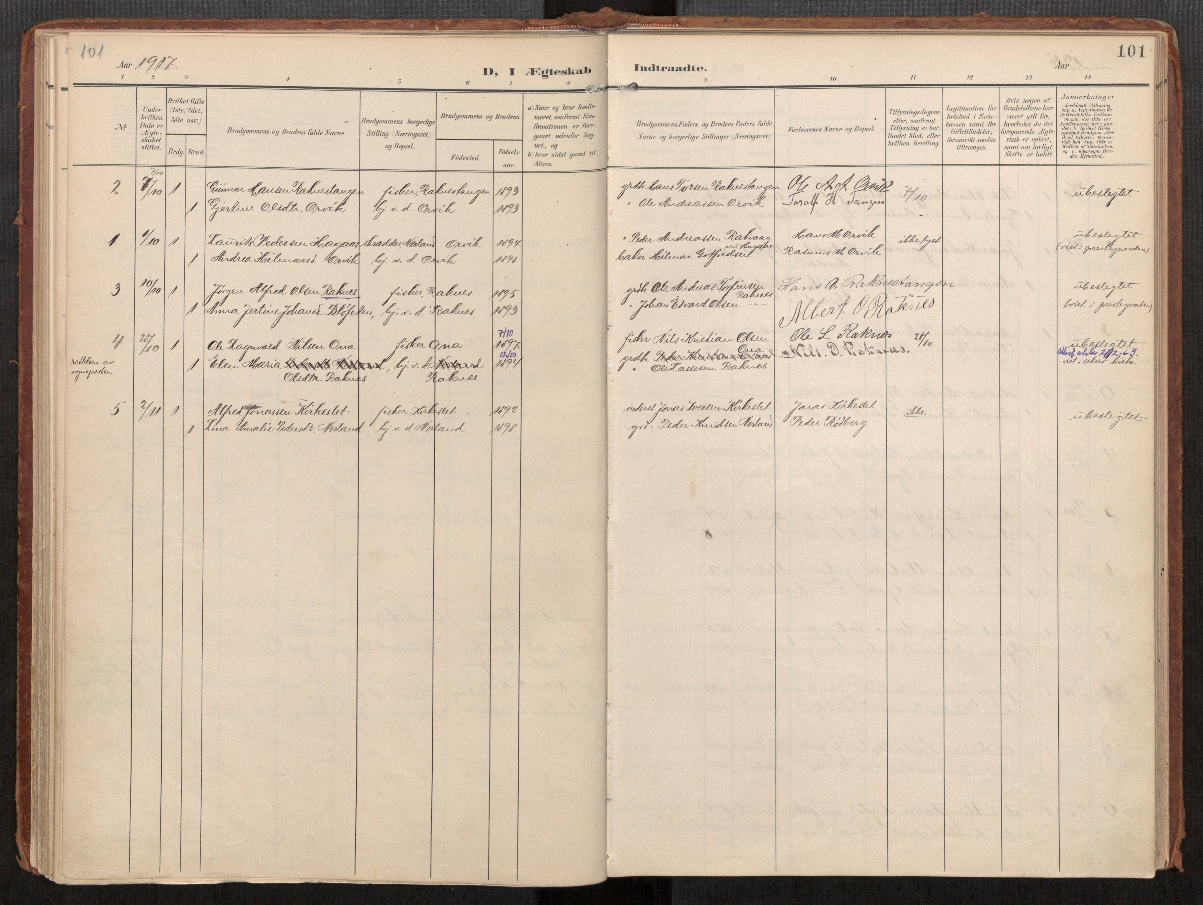 Ministerialprotokoller, klokkerbøker og fødselsregistre - Møre og Romsdal, AV/SAT-A-1454/563/L0740: Parish register (official) no. 563A02, 1903-1923, p. 101