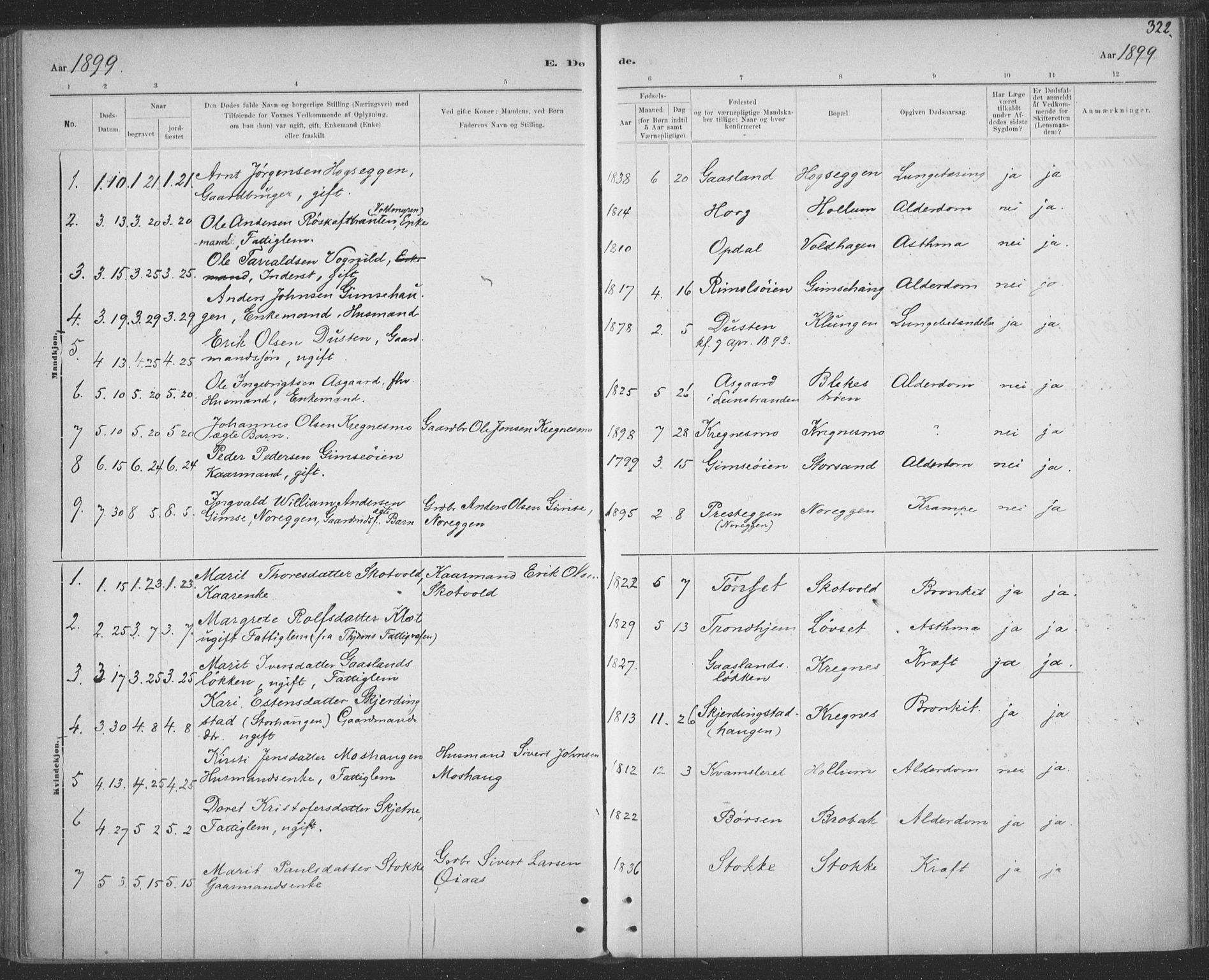 Ministerialprotokoller, klokkerbøker og fødselsregistre - Sør-Trøndelag, SAT/A-1456/691/L1085: Parish register (official) no. 691A17, 1887-1908, p. 322