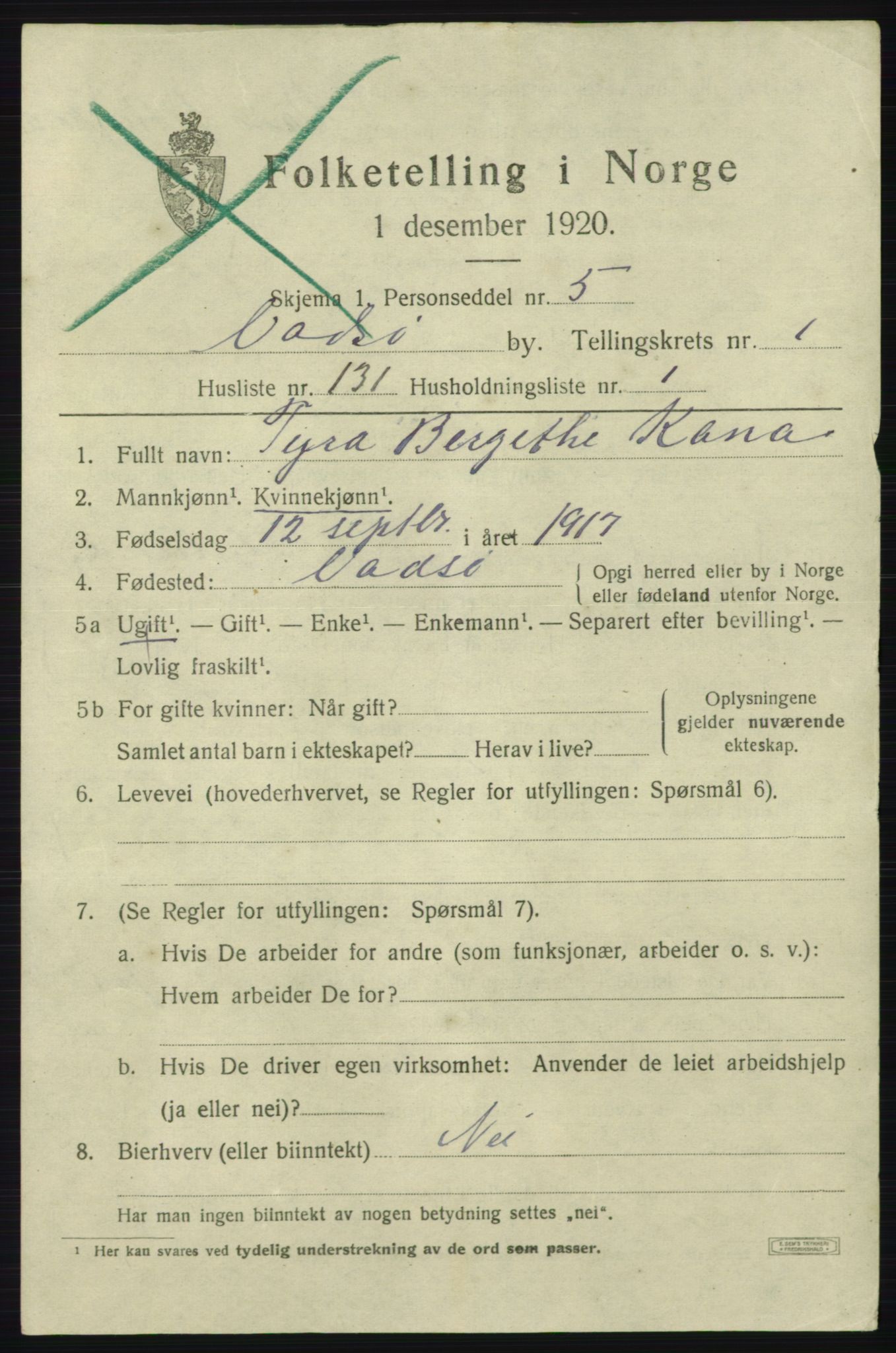 SATØ, 1920 census for Vadsø, 1920, p. 3291