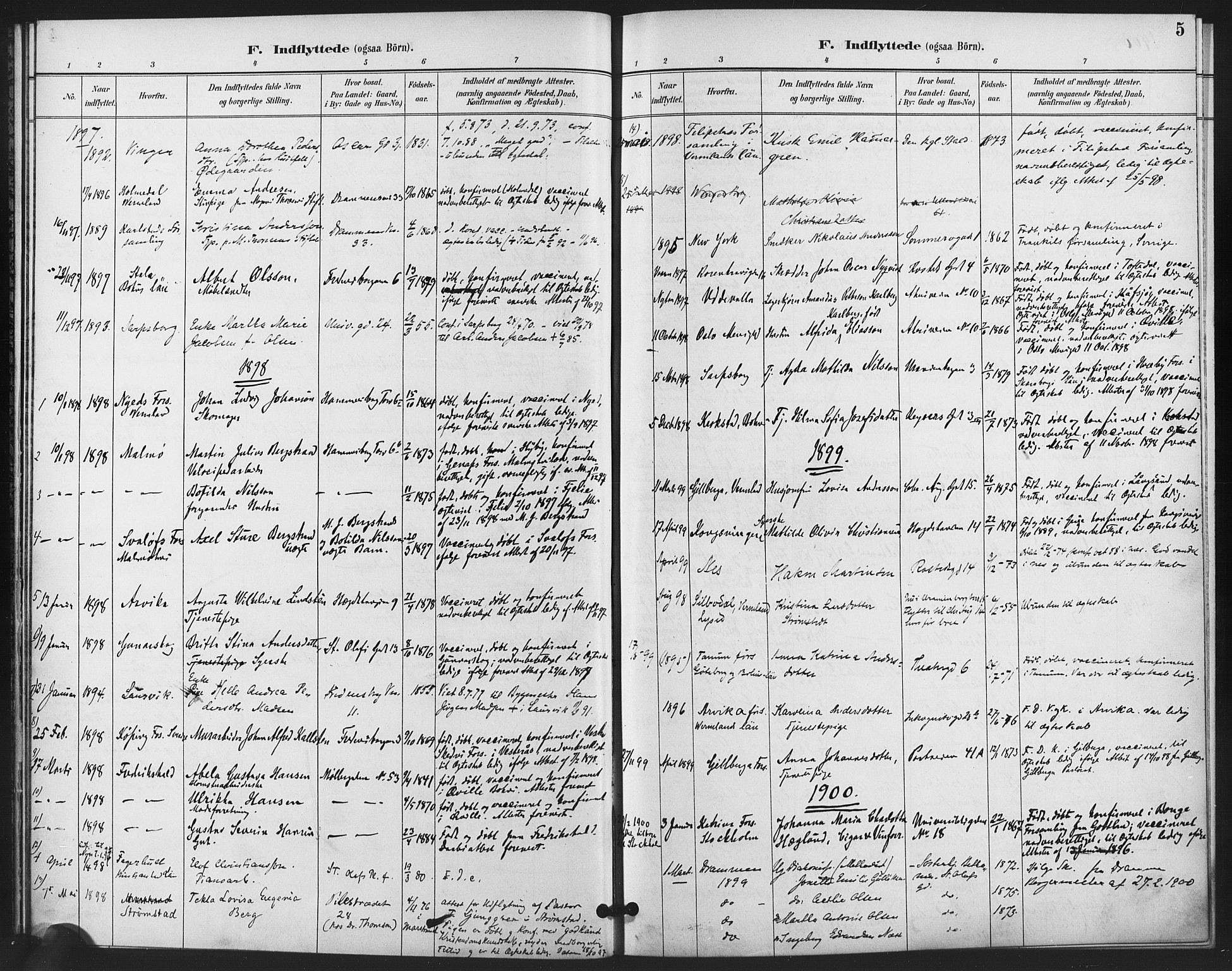 Trefoldighet prestekontor Kirkebøker, SAO/A-10882/F/Fe/L0002: Parish register (official) no. V 2, 1888-1919, p. 5