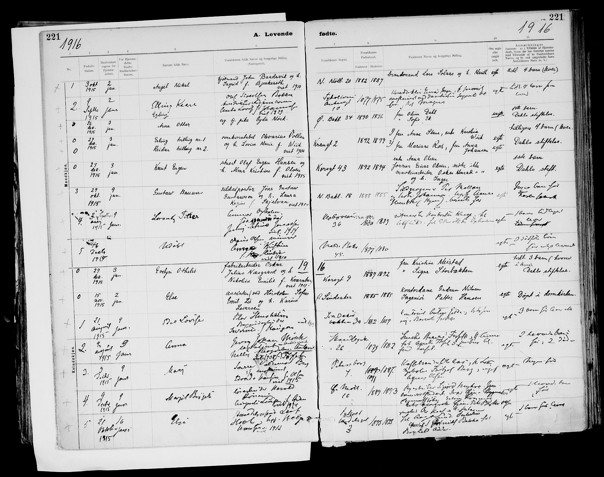Ministerialprotokoller, klokkerbøker og fødselsregistre - Sør-Trøndelag, SAT/A-1456/604/L0203: Parish register (official) no. 604A23, 1908-1916, p. 221