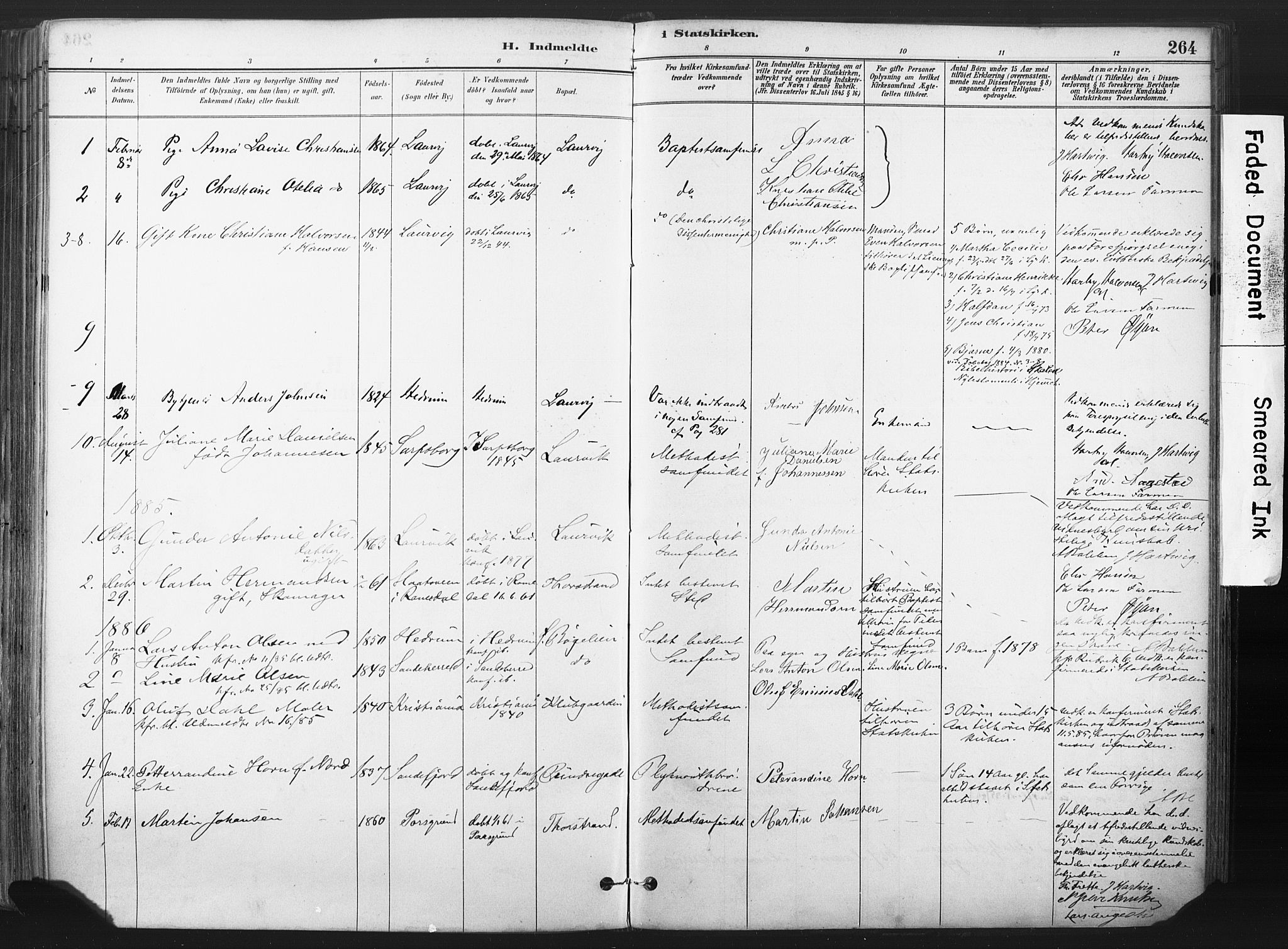Larvik kirkebøker, SAKO/A-352/F/Fa/L0010: Parish register (official) no. I 10, 1884-1910, p. 264