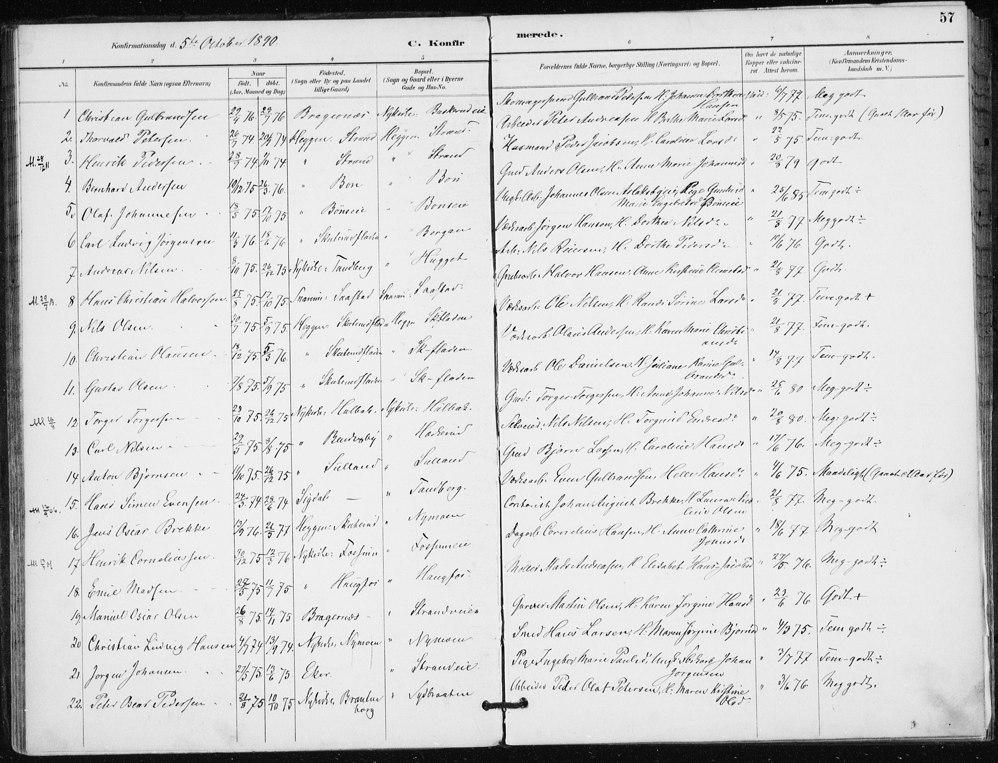 Modum kirkebøker, AV/SAKO-A-234/F/Fa/L0016: Parish register (official) no. 16, 1890-1899, p. 57