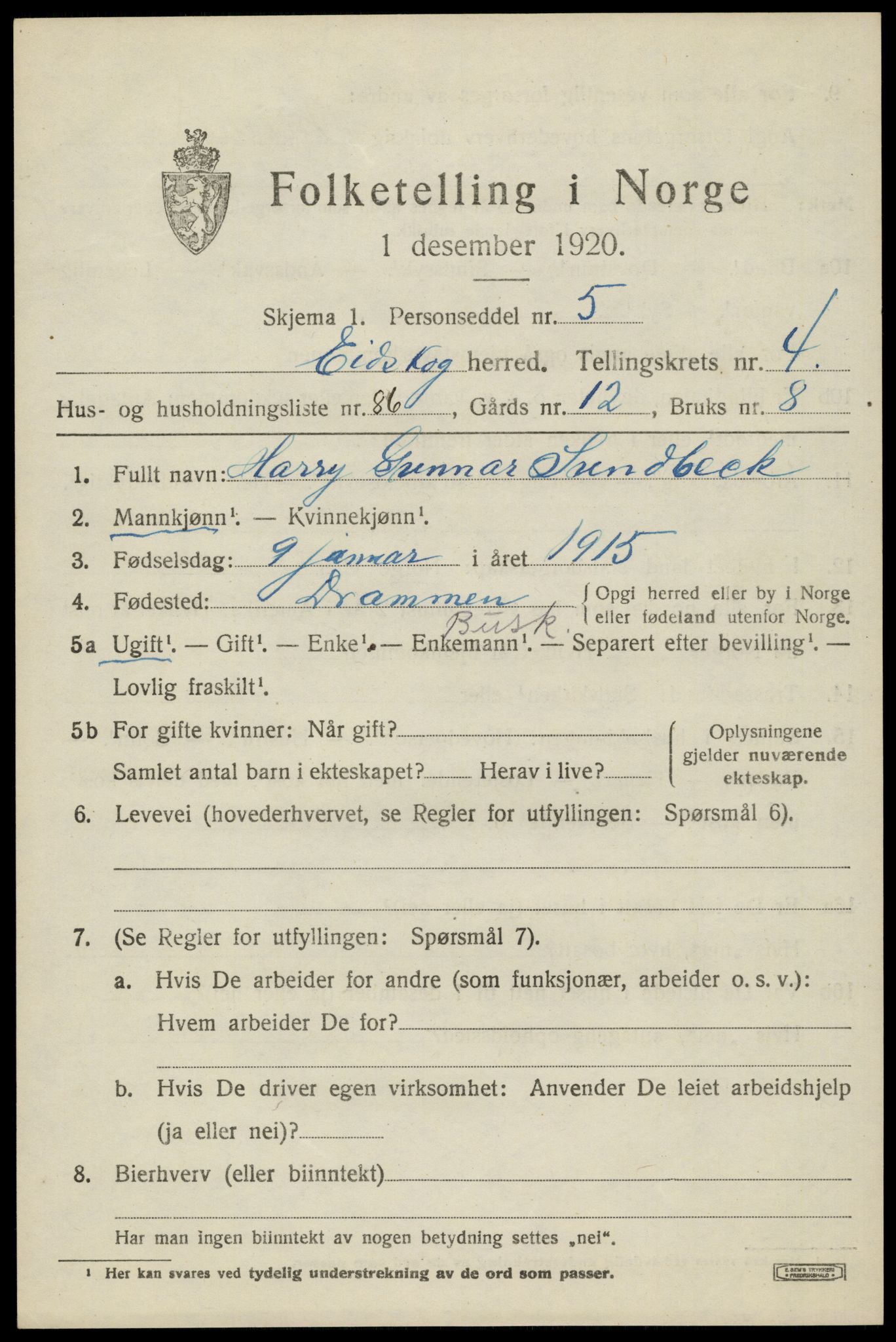 SAH, 1920 census for Eidskog, 1920, p. 5757