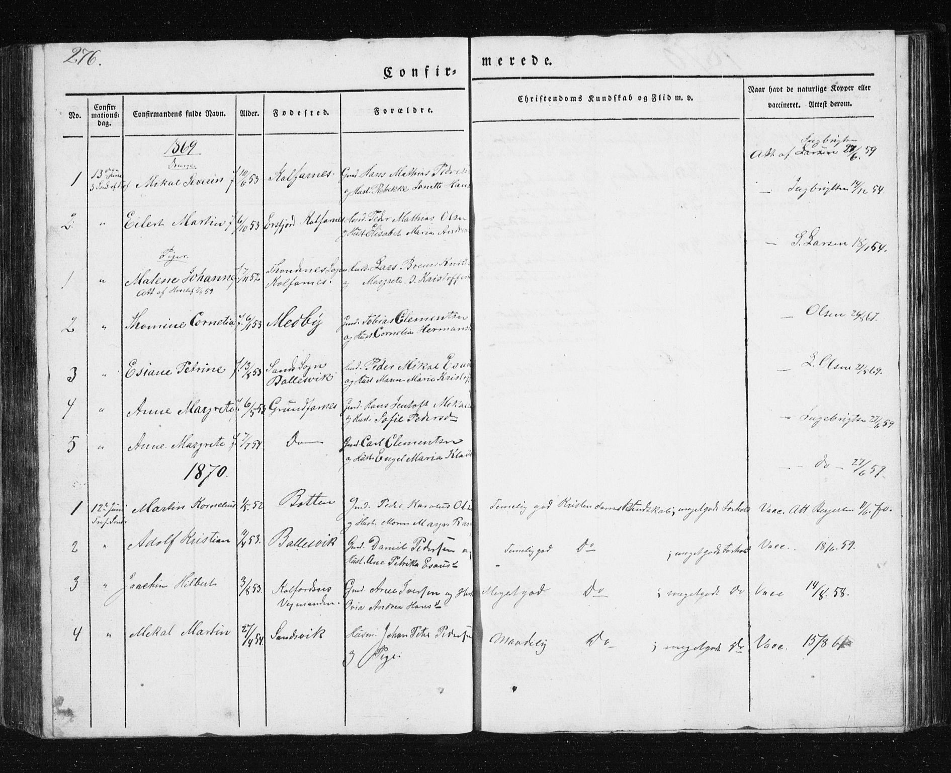 Berg sokneprestkontor, SATØ/S-1318/G/Ga/Gab/L0011klokker: Parish register (copy) no. 11, 1833-1878, p. 276