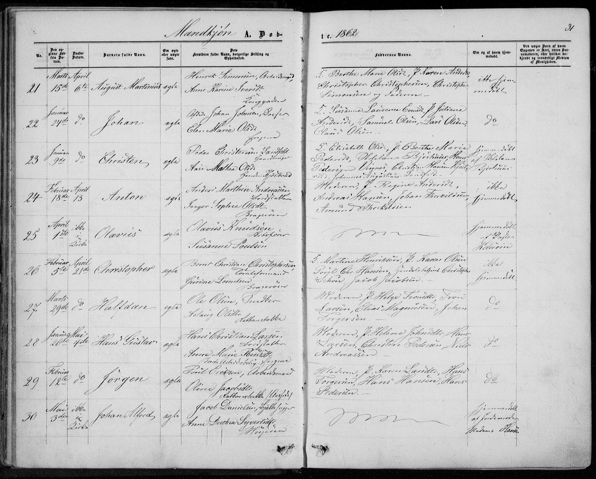 Bragernes kirkebøker, AV/SAKO-A-6/F/Fb/L0003: Parish register (official) no. II 3, 1860-1868, p. 31