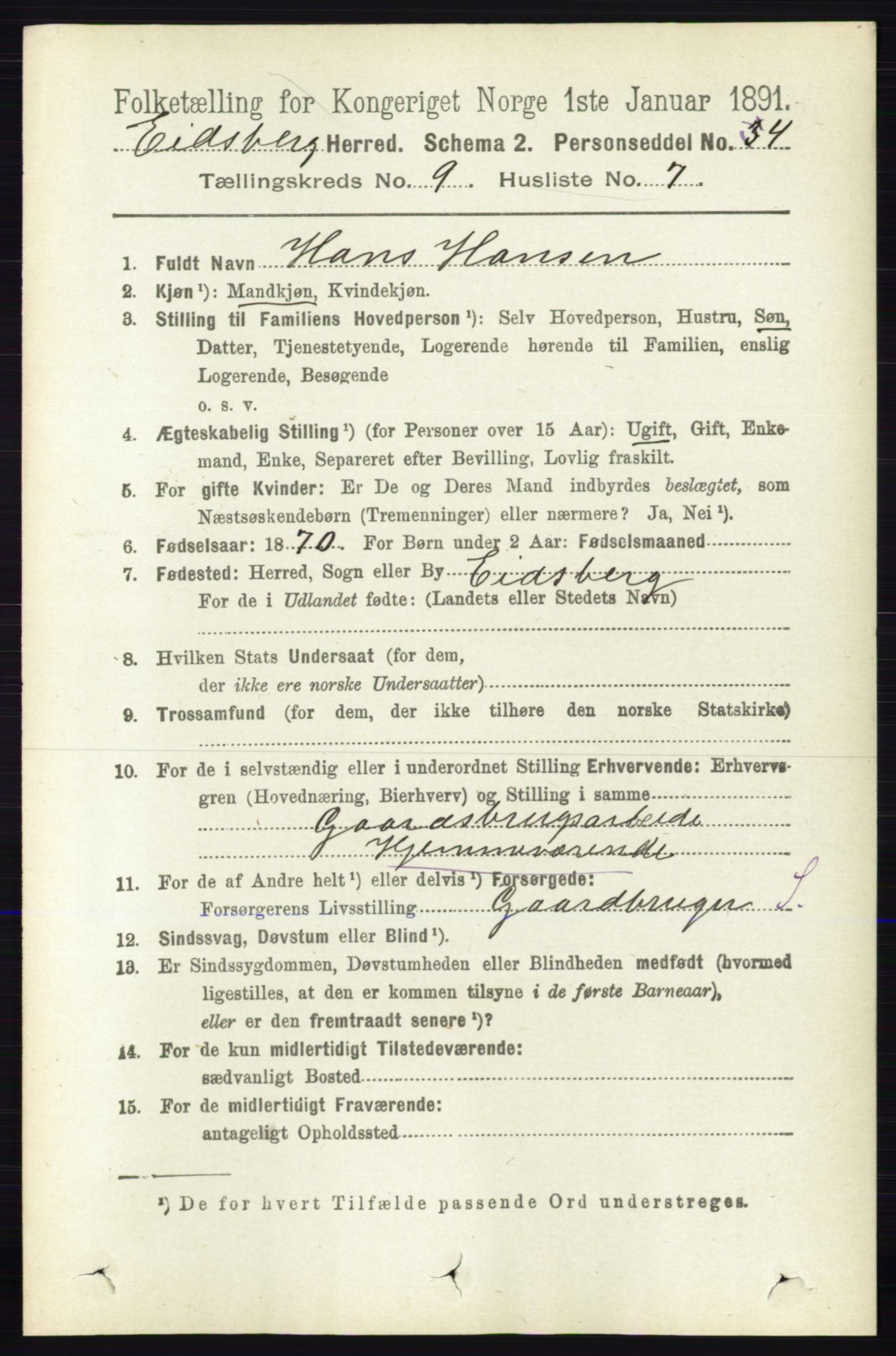 RA, 1891 census for 0125 Eidsberg, 1891, p. 5196