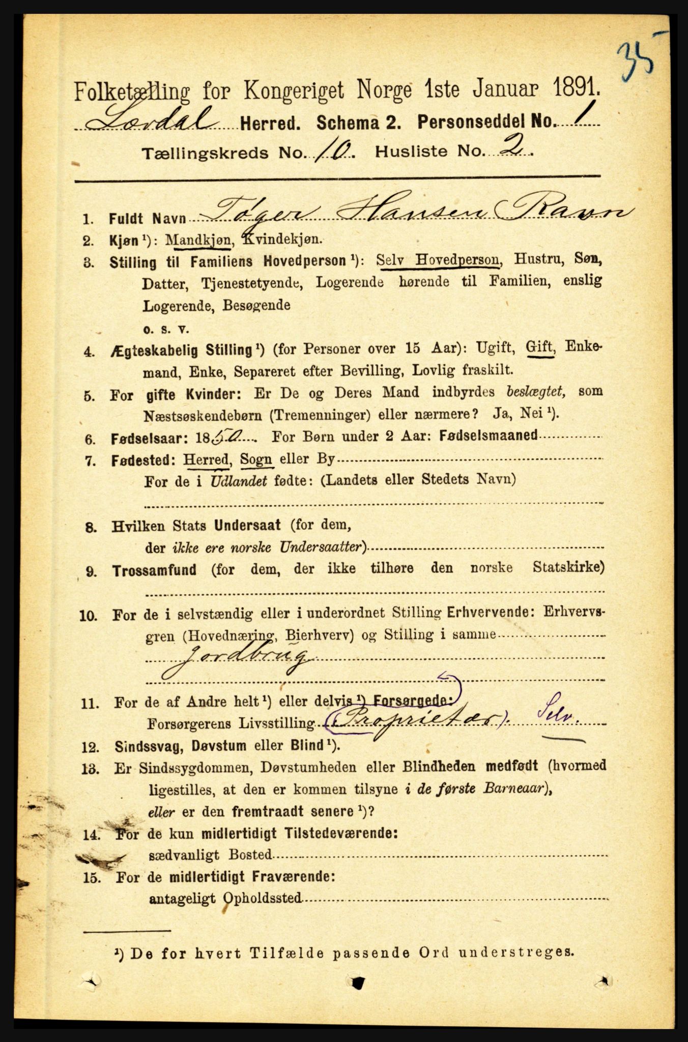 RA, 1891 census for 1422 Lærdal, 1891, p. 1705