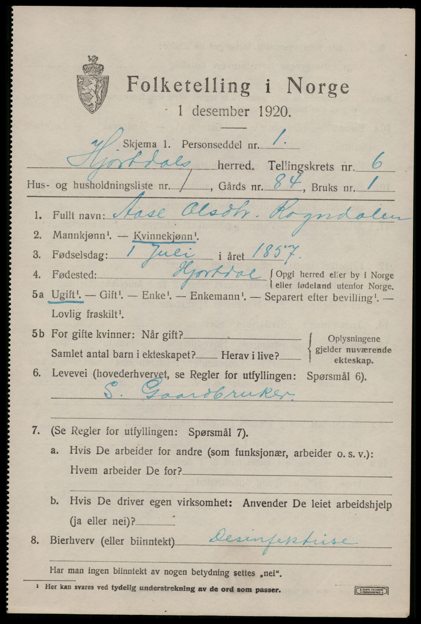 SAKO, 1920 census for Hjartdal, 1920, p. 4022