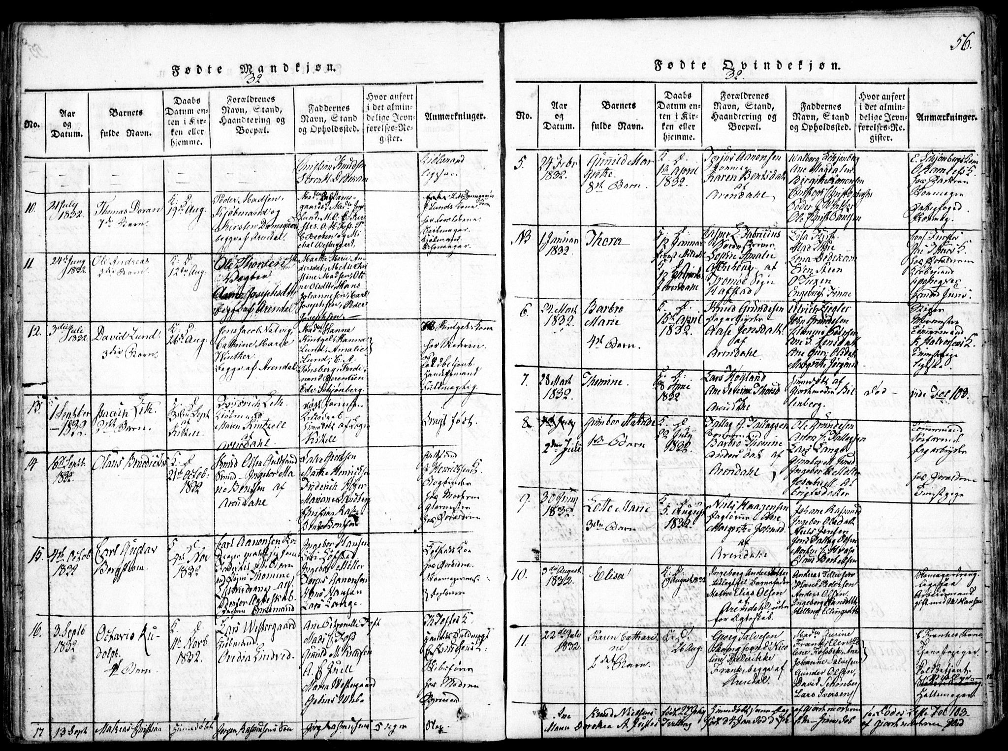 Arendal sokneprestkontor, Trefoldighet, SAK/1111-0040/F/Fa/L0004: Parish register (official) no. A 4, 1816-1839, p. 56