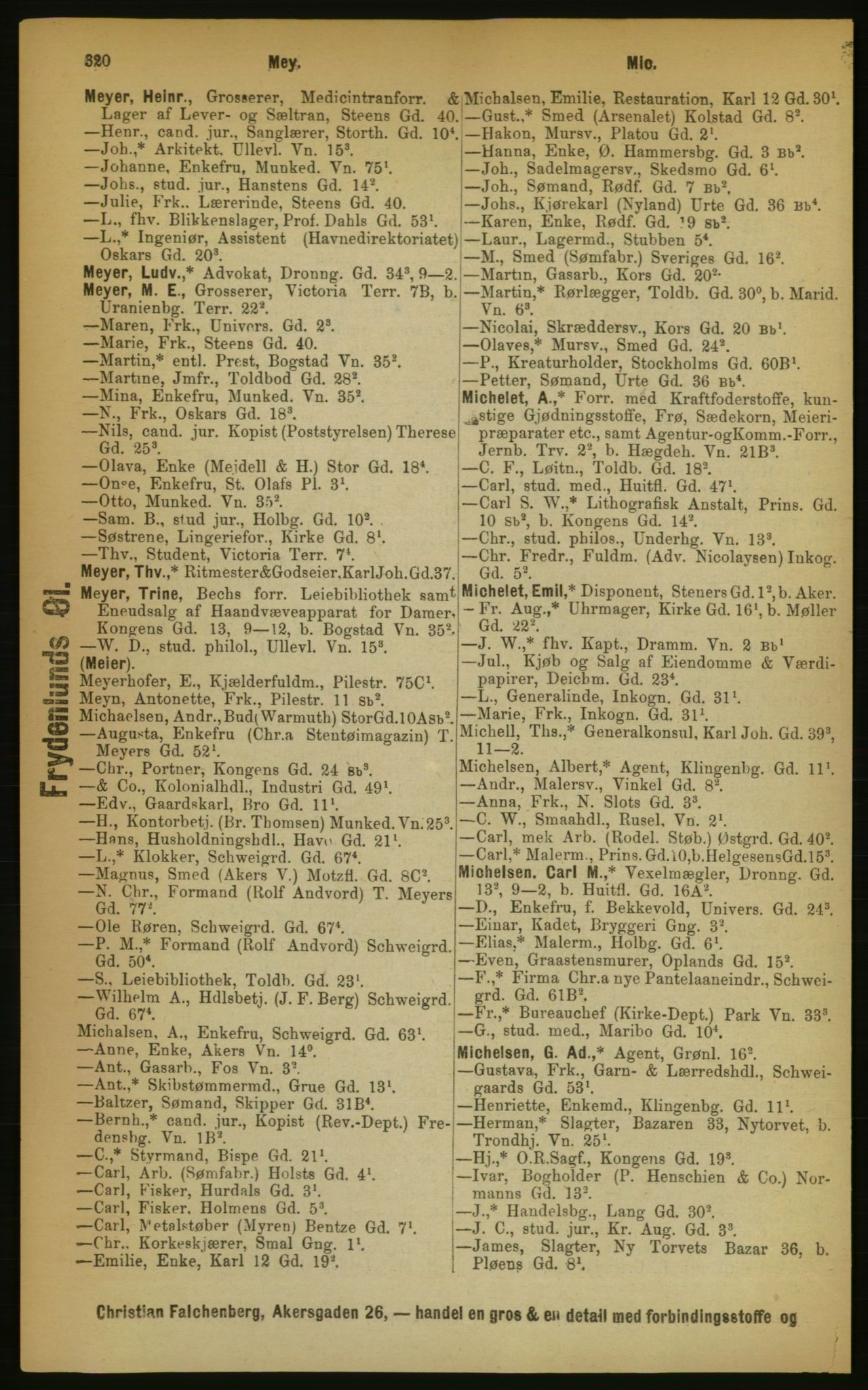 Kristiania/Oslo adressebok, PUBL/-, 1889, p. 320