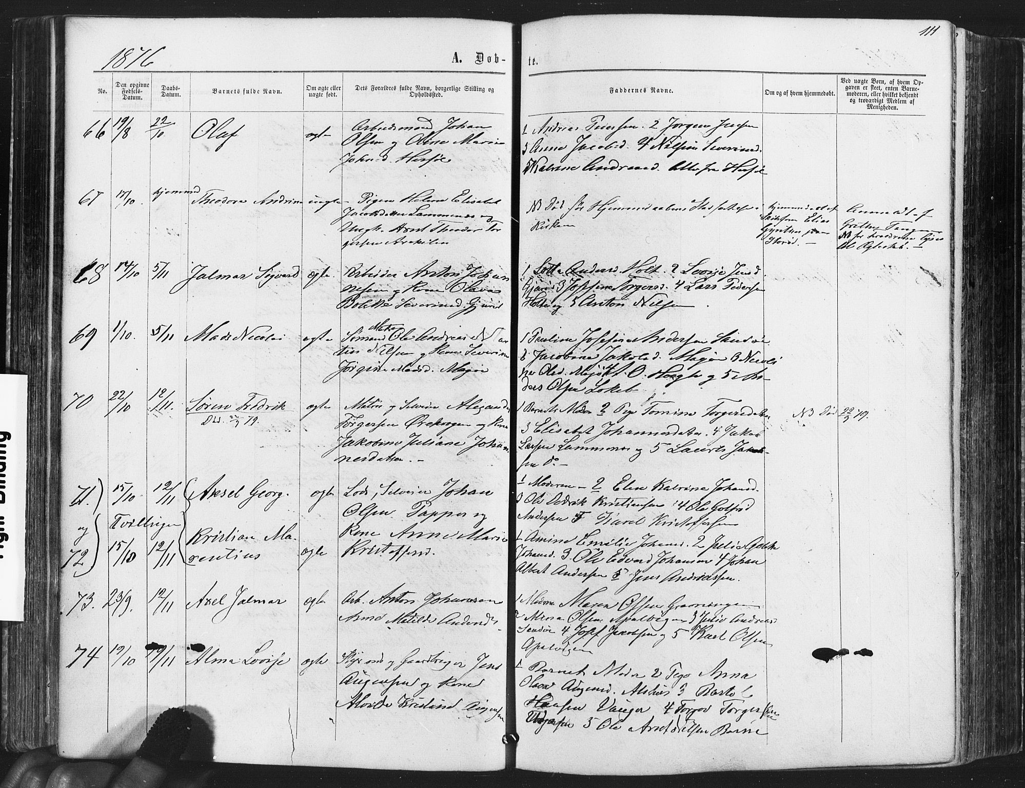 Hvaler prestekontor Kirkebøker, AV/SAO-A-2001/F/Fa/L0007: Parish register (official) no. I 7, 1864-1878, p. 111