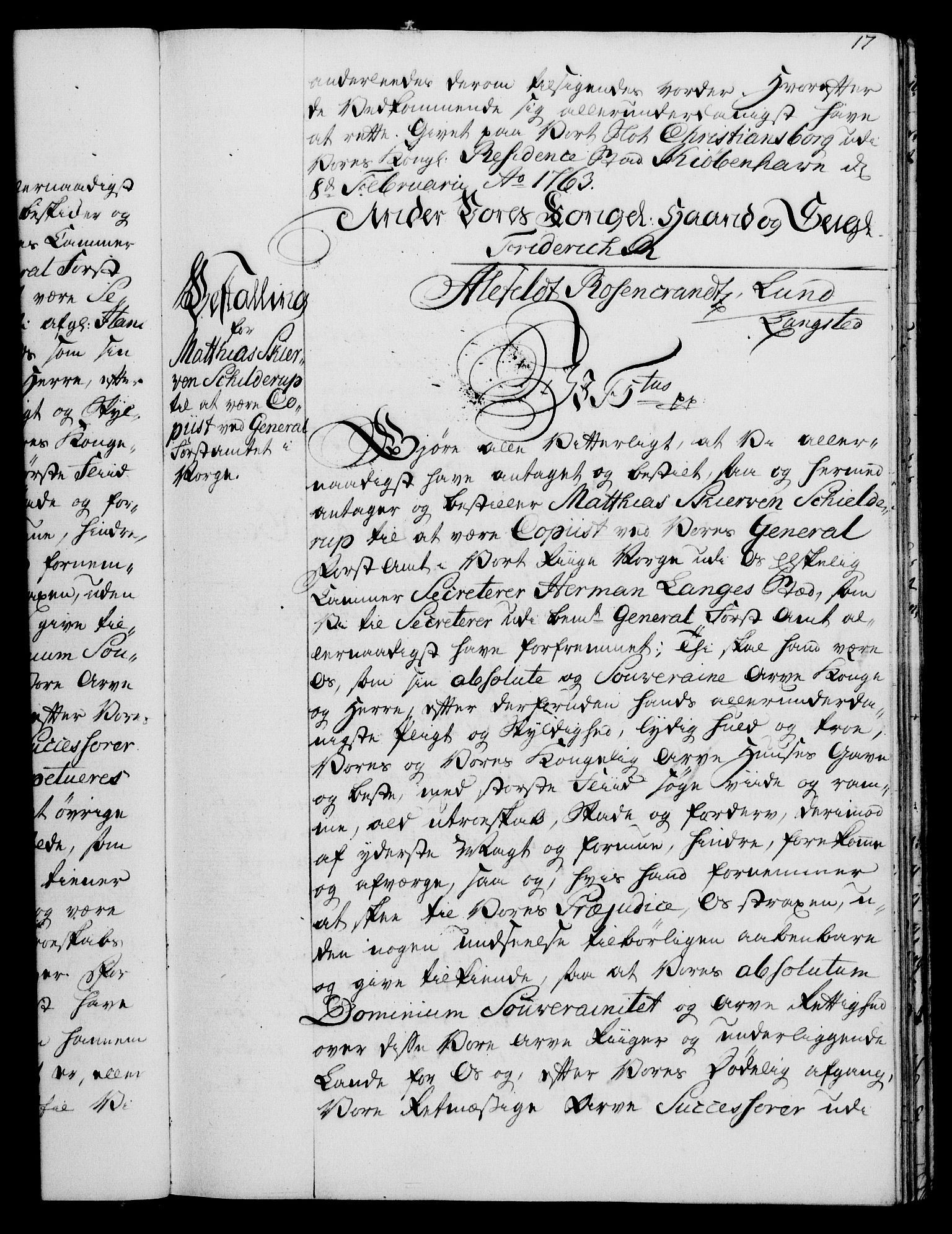 Rentekammeret, Kammerkanselliet, RA/EA-3111/G/Gg/Gge/L0004: Norsk bestallingsprotokoll med register (merket RK 53.28), 1762-1771, p. 17