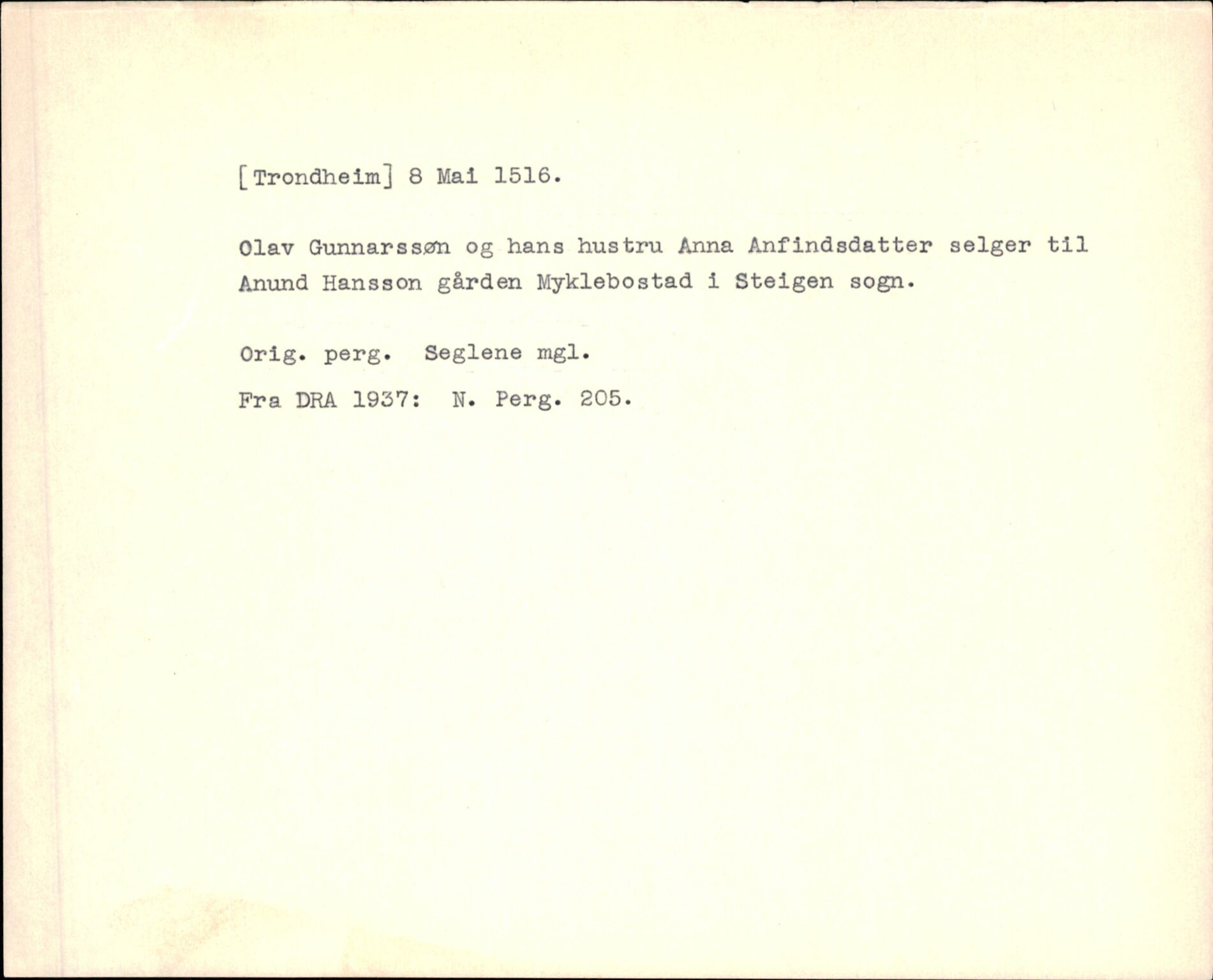 Riksarkivets diplomsamling, AV/RA-EA-5965/F35/F35f/L0003: Regestsedler: Diplomer fra DRA 1937 og 1996, p. 461