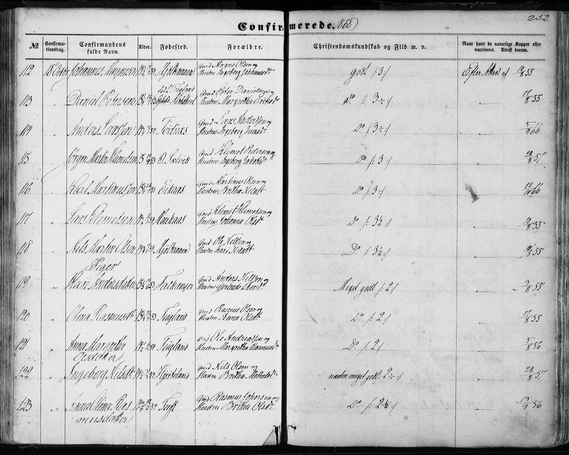 Hamre sokneprestembete, SAB/A-75501/H/Ha/Haa/Haaa/L0014: Parish register (official) no. A 14, 1858-1872, p. 252