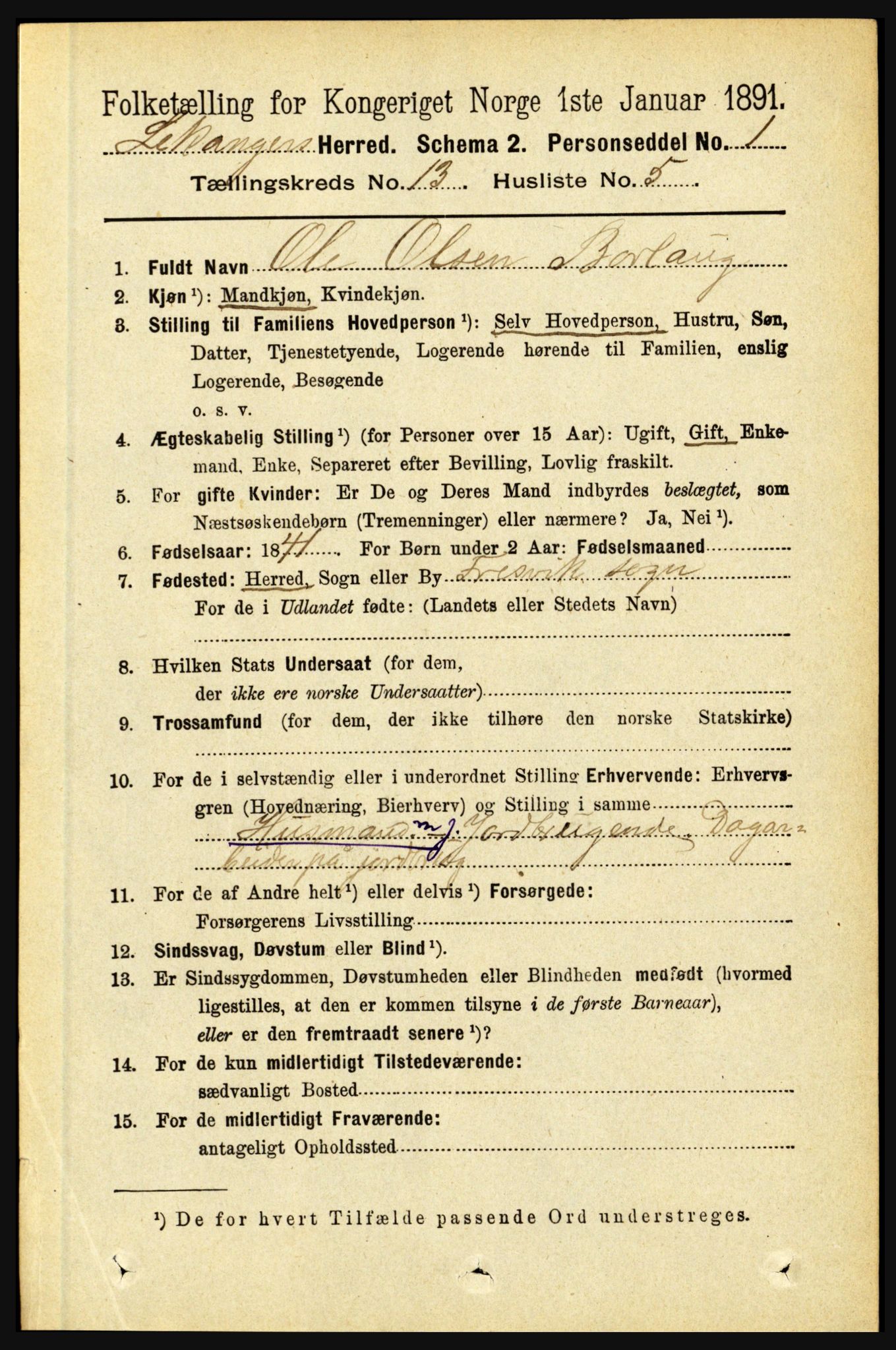 RA, 1891 census for 1419 Leikanger, 1891, p. 2481