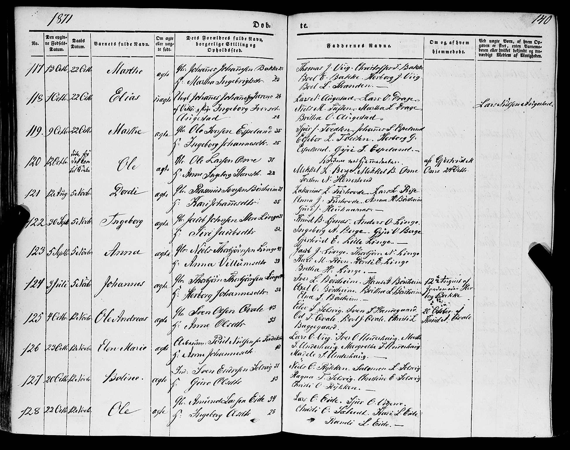 Strandebarm sokneprestembete, AV/SAB-A-78401/H/Haa: Parish register (official) no. A 7, 1844-1872, p. 140