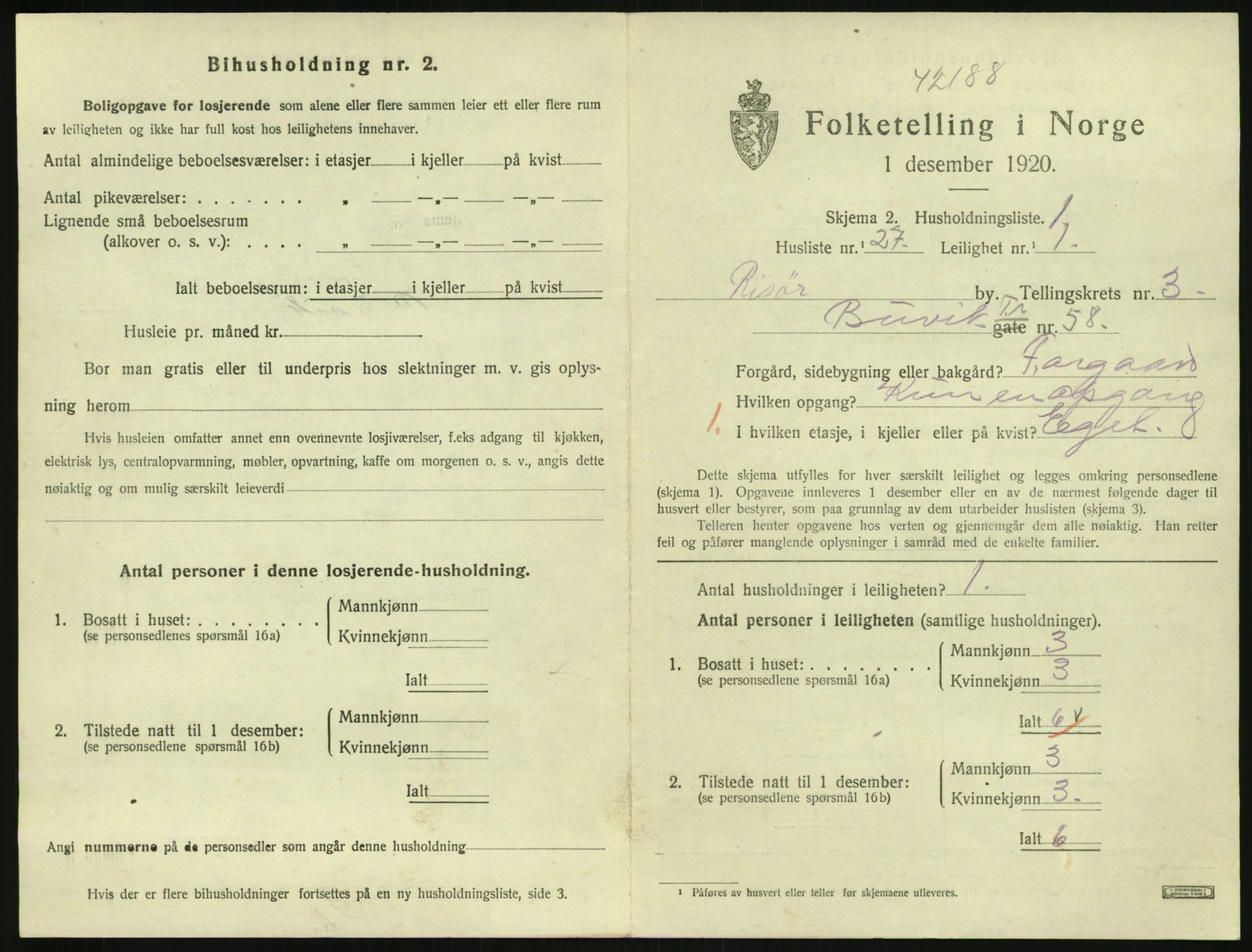 SAK, 1920 census for Risør, 1920, p. 2597