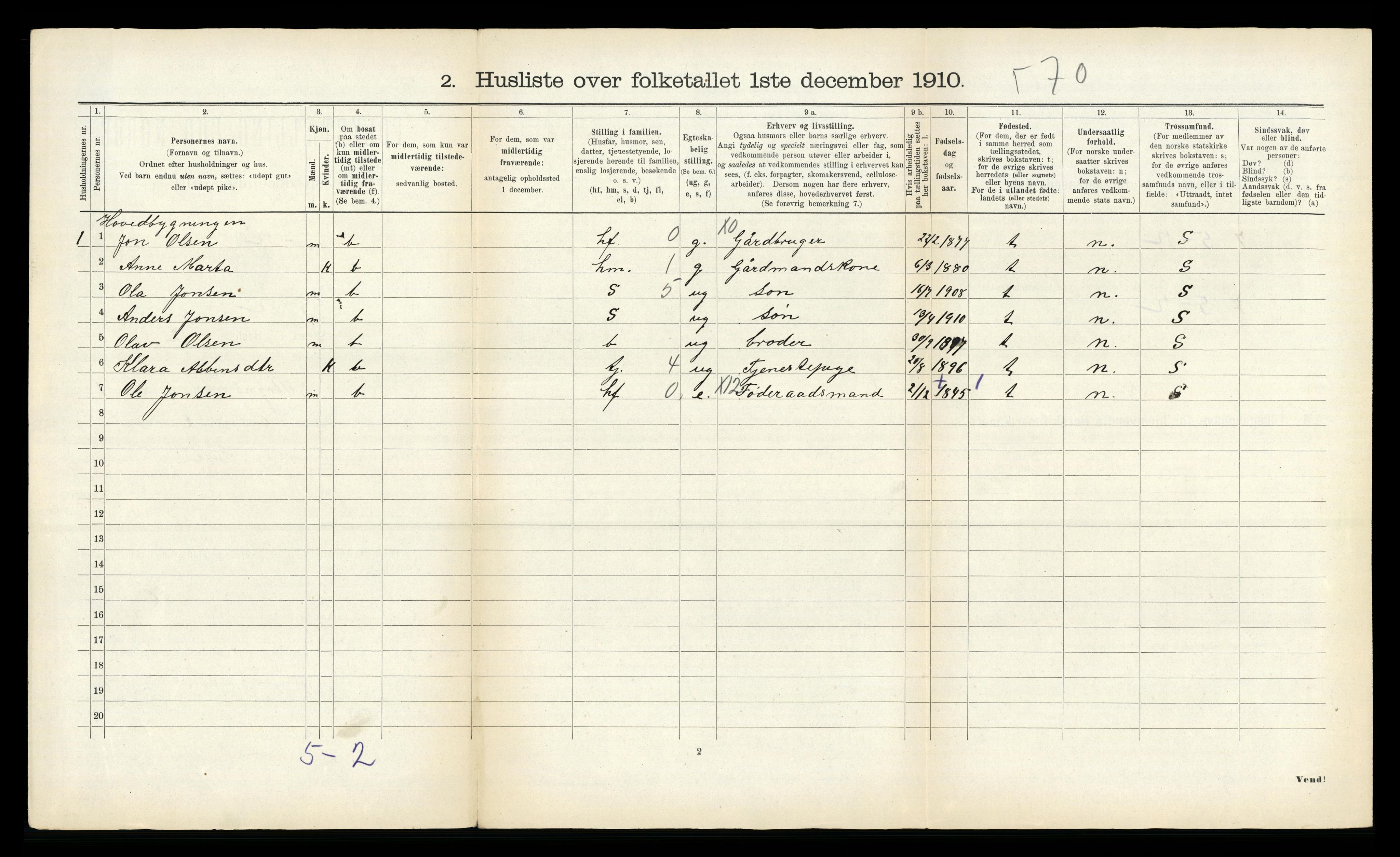 RA, 1910 census for Stryn, 1910, p. 70