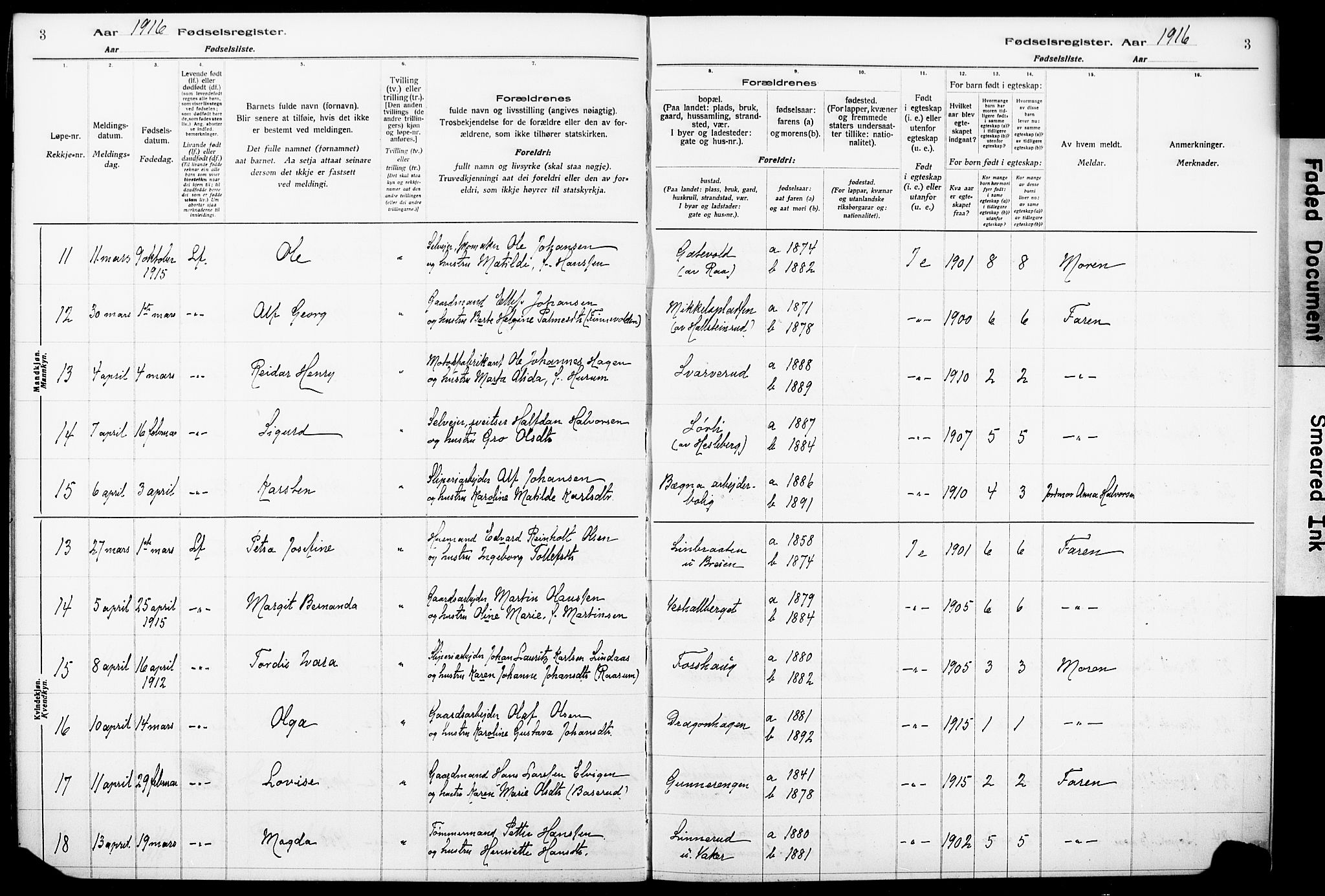 Norderhov kirkebøker, SAKO/A-237/J/Ja/L0001: Birth register no. 1, 1916-1930, p. 3