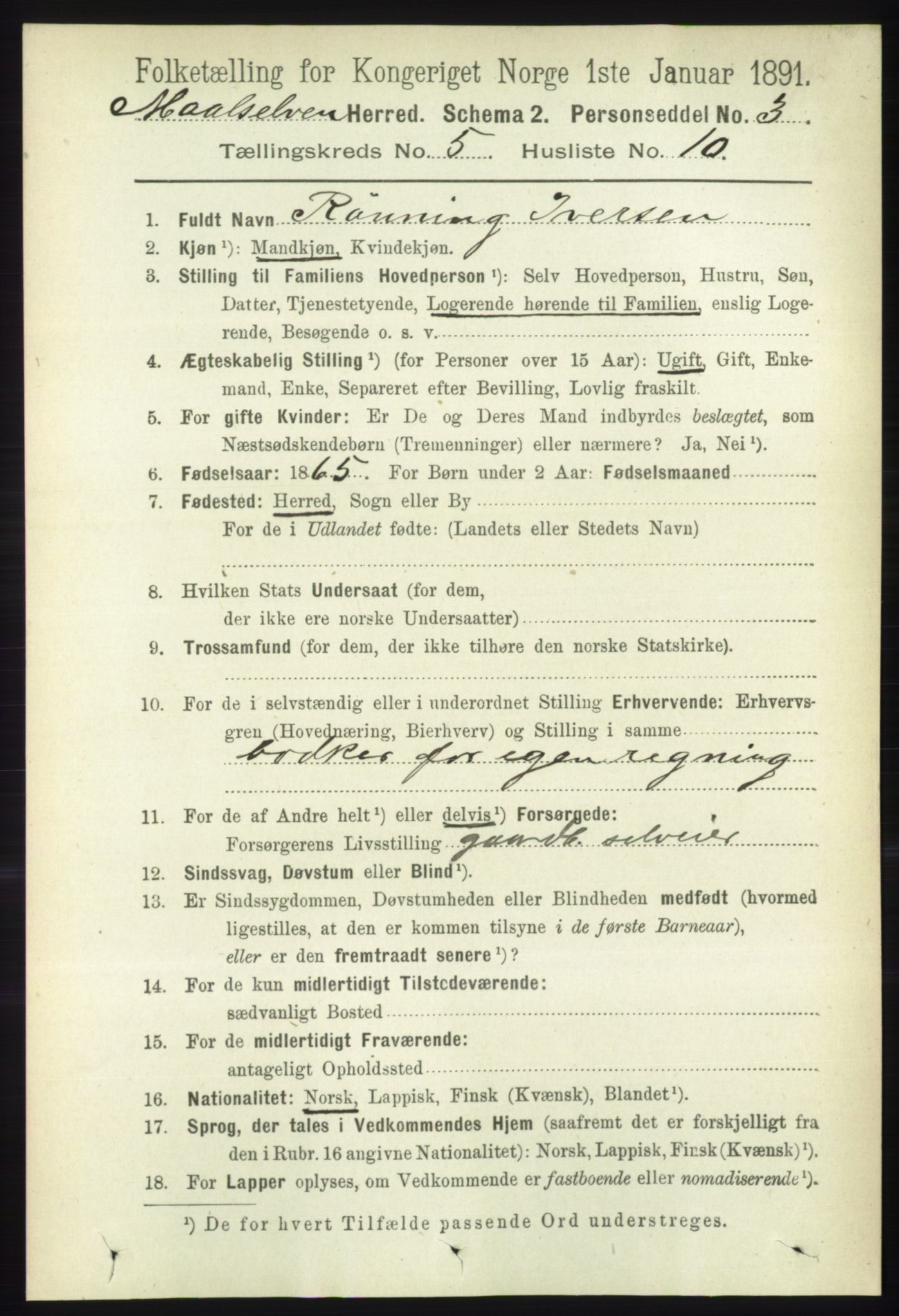 RA, 1891 census for 1924 Målselv, 1891, p. 1690