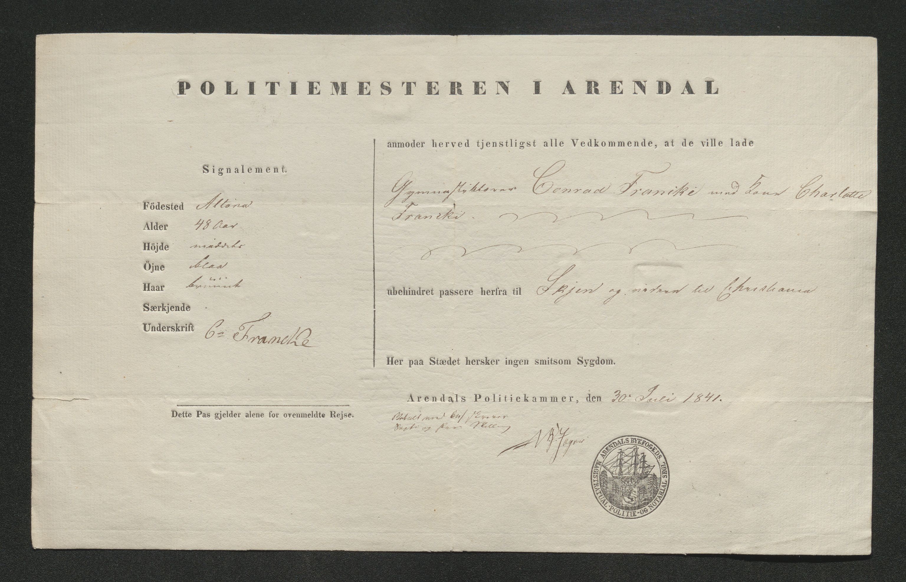 Drammen politikammer, AV/SAKO-A-623/I/Ia/Iab/L0006: Innleverte pass, 1841-1842, p. 341